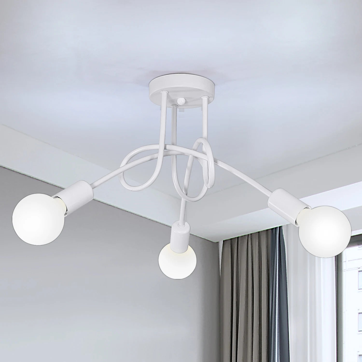 Industrial 3 Way Chandelier,Semi-Flush Mount E27 Base Metal Caged 3 Lights Ceiling Light Fixture (Bulbs not Included)