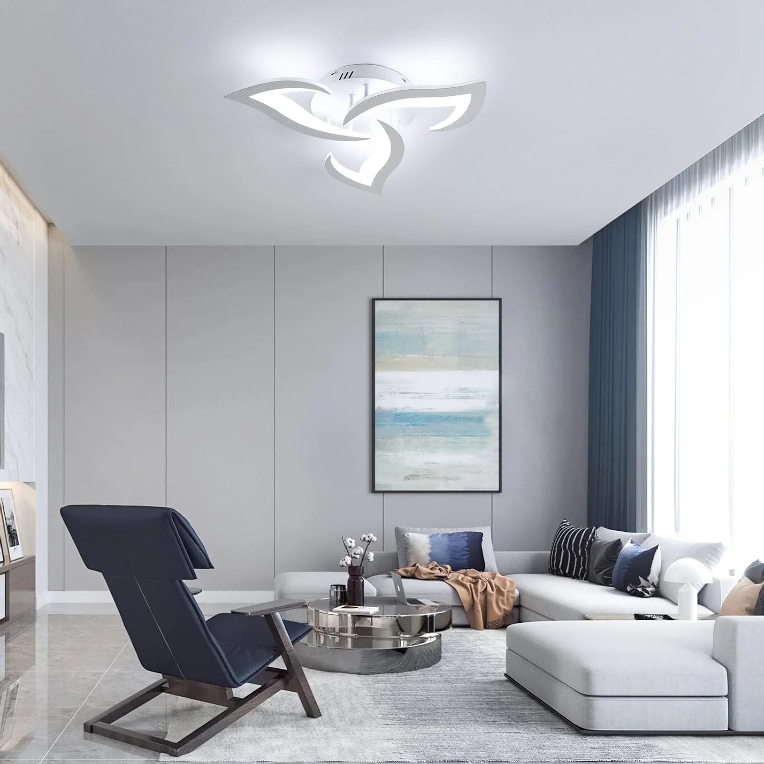 LED Ceiling Light,36W Modern Design Ceiling Lighting,3 Head Lights Living Room Ceiling Light Acrylic White Flower Fittings Ceilings for Bedroom, Kitchen,Dining Room,6500K White Light