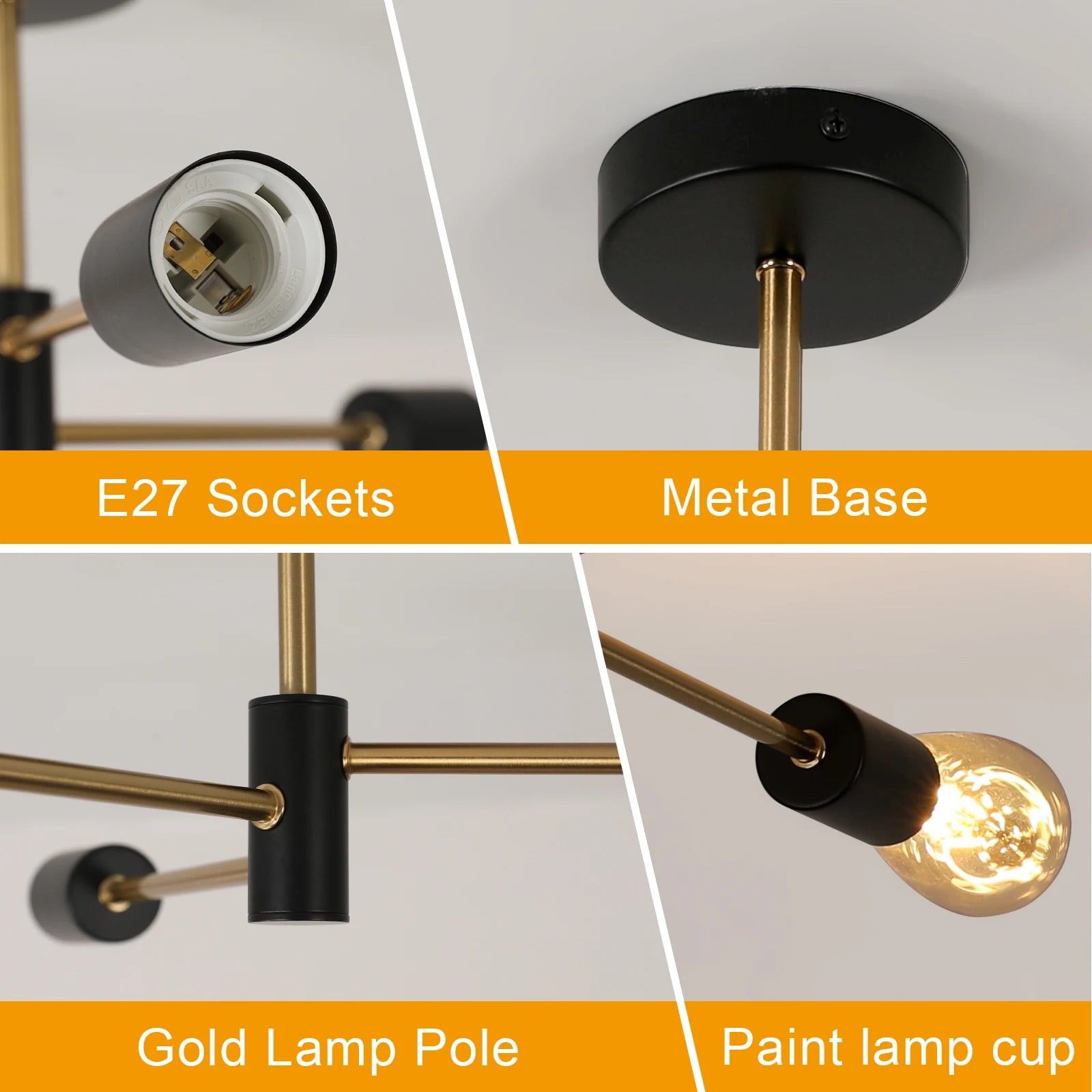 Sputnik Ceiling Light,Semi Flush Mount Ceiling Light,3 Lights Modern Sputnik Chandelier with E27 Socket （Bulb not included）