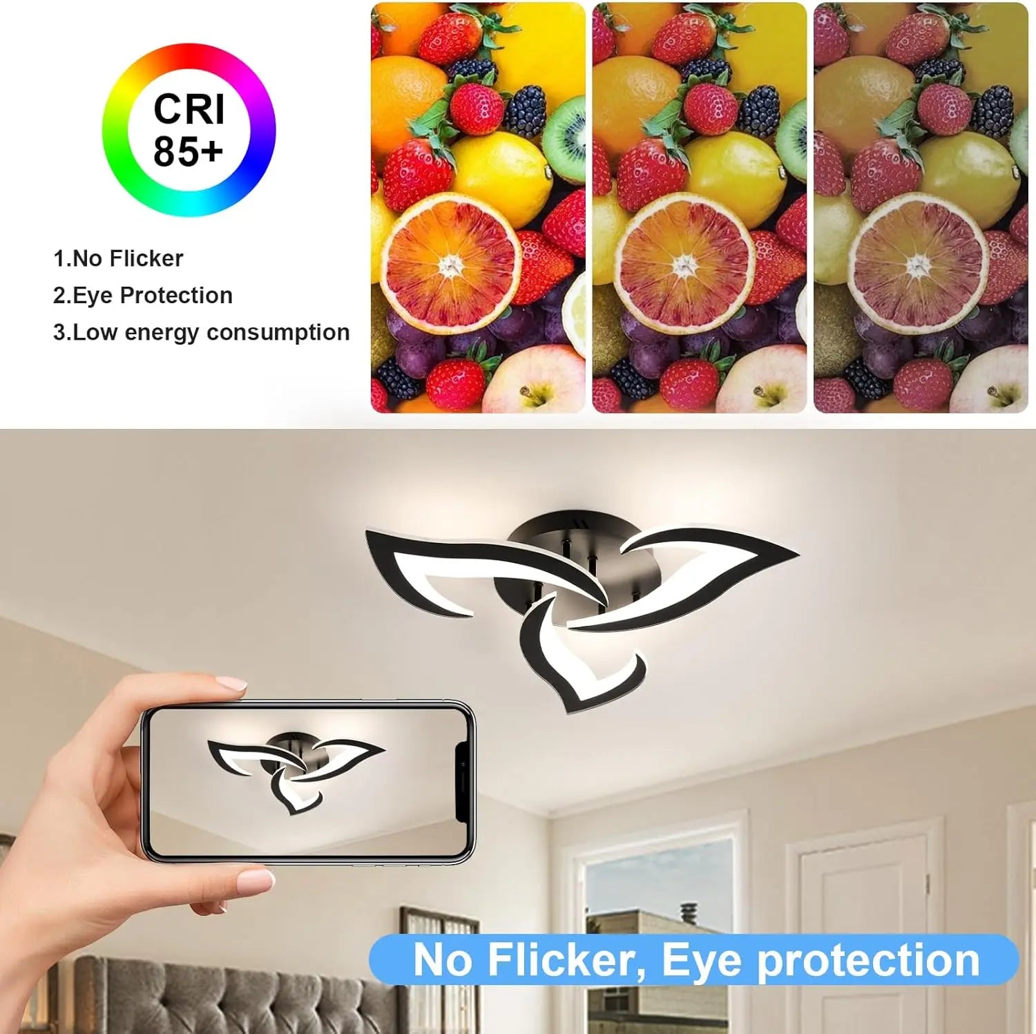 Modern Ceiling Light,35W Dimmable 3000K-6500K Ceiling Lamp Remote Control,3-Lights Flower LED Ceiling Light Fixture for Dining Room Bedroom Dinning Room