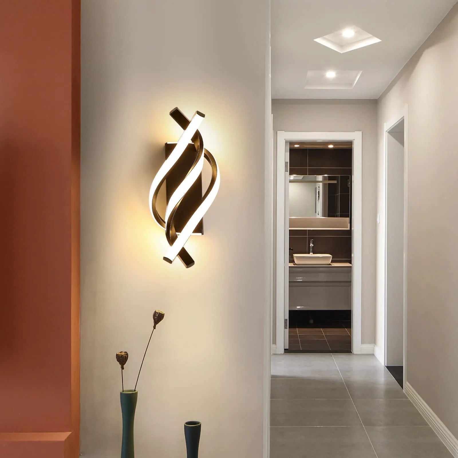 Modern LED Wall Lamp, 22W Spiral Twisted Design Wall Sconce Metal Indoor Lighting Fixture for Bedroom Living Room Corridor,Non-Dimmable,Warm Light 3000K
