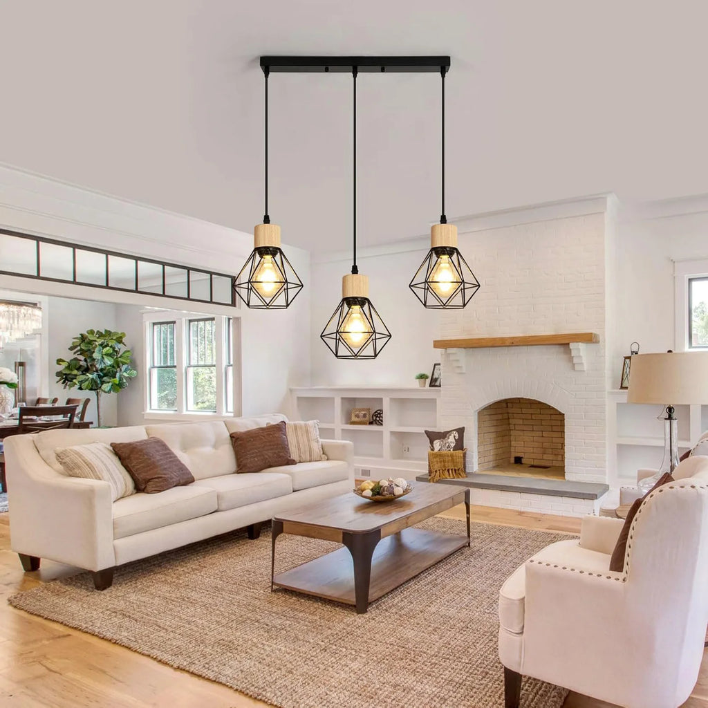 Modern Iron Chandelier,E27 3-Head Black Diamond Chandelier,Height Adjustable,Suitable for Restaurant（Bulb not included）