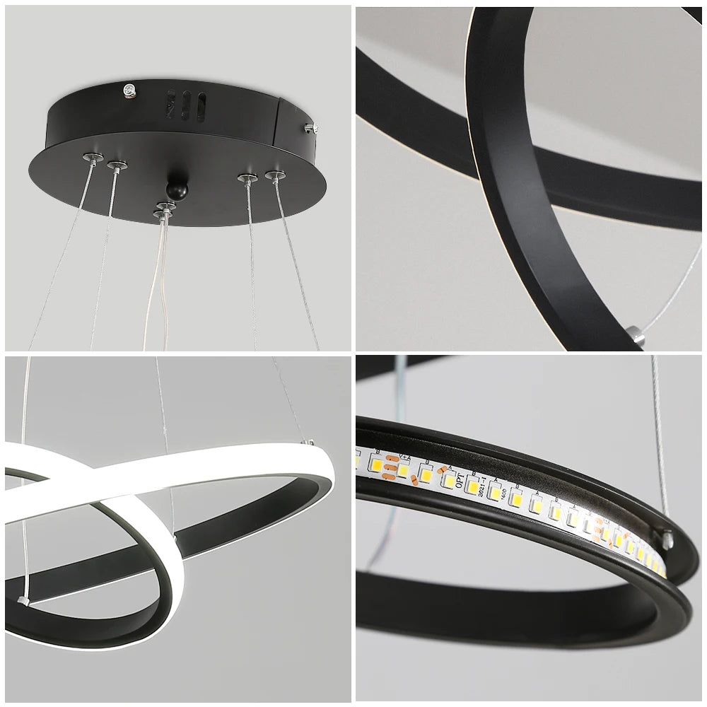 LED Pendant Lamp, Modern Two Circulars LED Chandelier Hanging Lamp For Living Room Bedroom Indoor Lighting