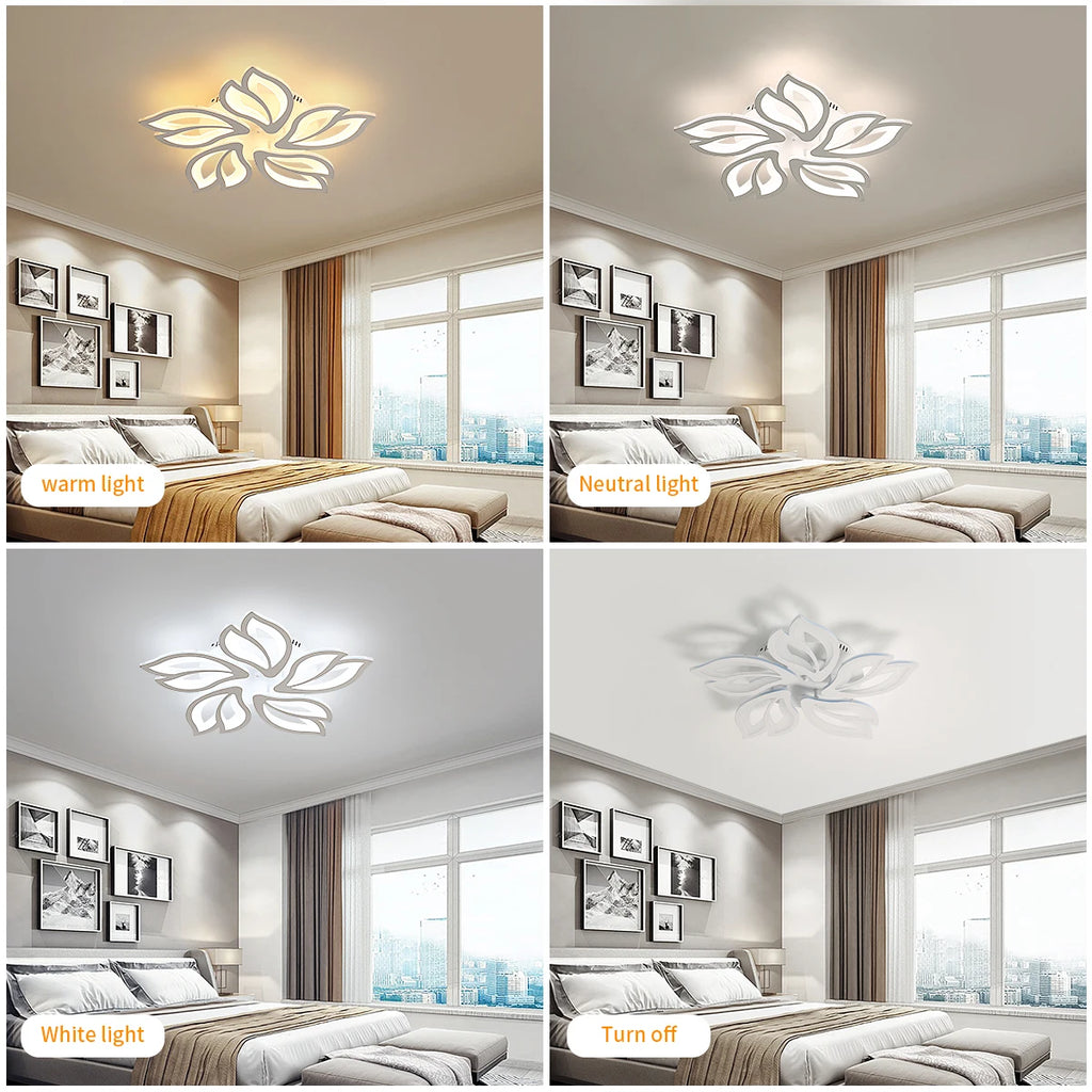 Dimmable LED Ceiling Light,Creative 5 Head Petals Design 45W 4050LM Ceiling Lamp with Remote Control 3000K-6500K