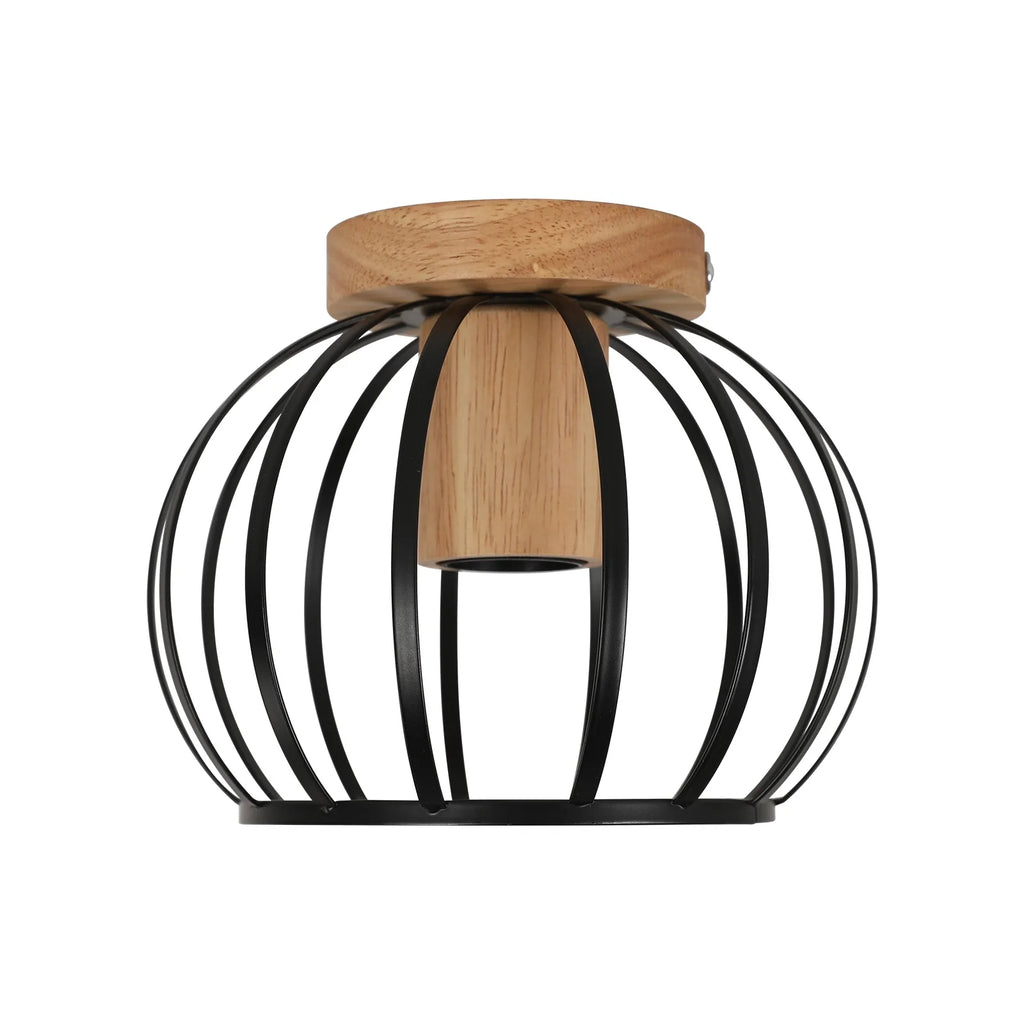 Vintage Ceiling Light,E27 Socket Retro Geometric Ceiling Lampshade Metal Cage for Hallway,Attic, Balcony, Diameter 19cm,Black（Bulb Not Included）