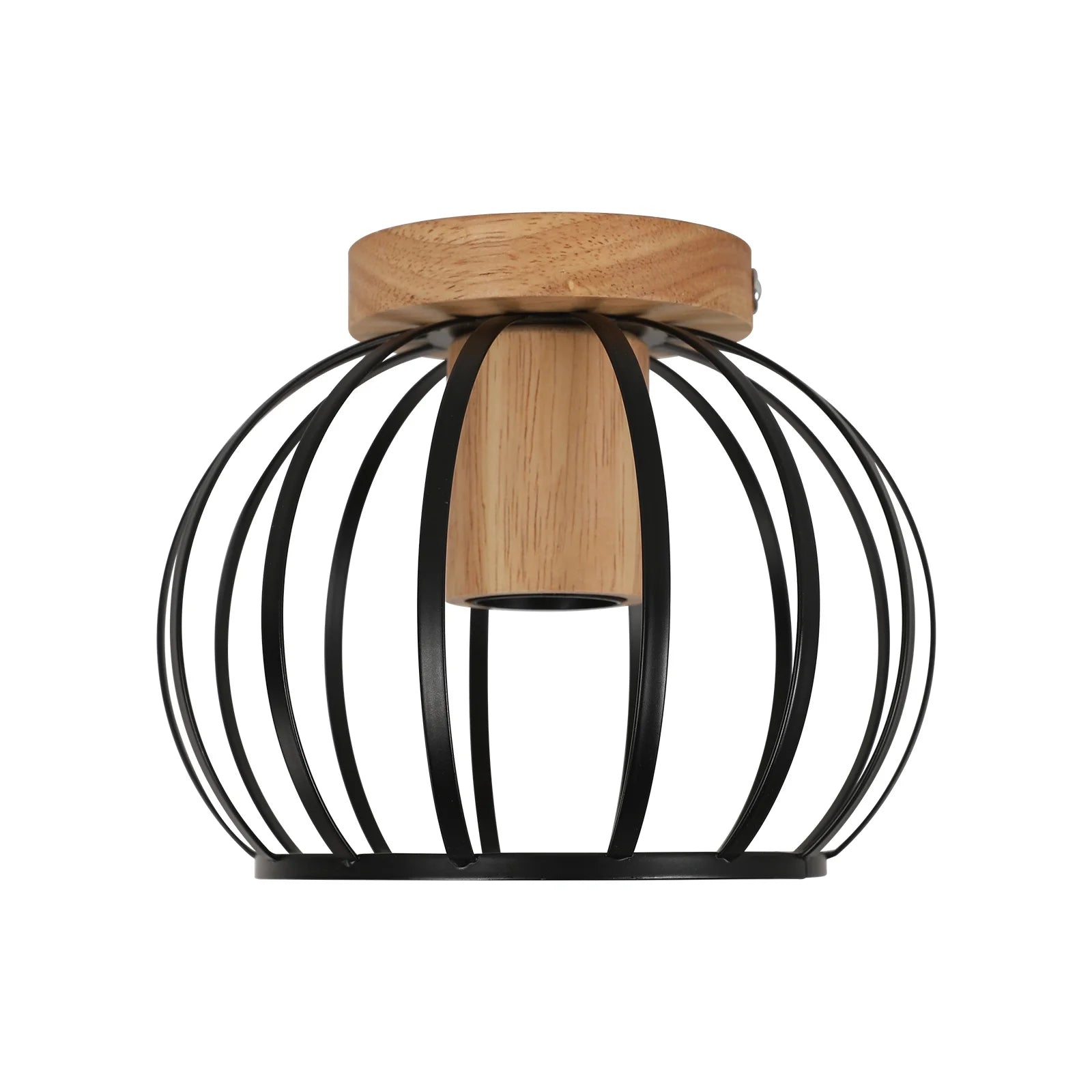 Vintage Ceiling Light,E27 Socket Retro Geometric Ceiling Lampshade Metal Cage for Hallway,Attic, Balcony, Diameter 19cm,Black（Bulb Not Included）