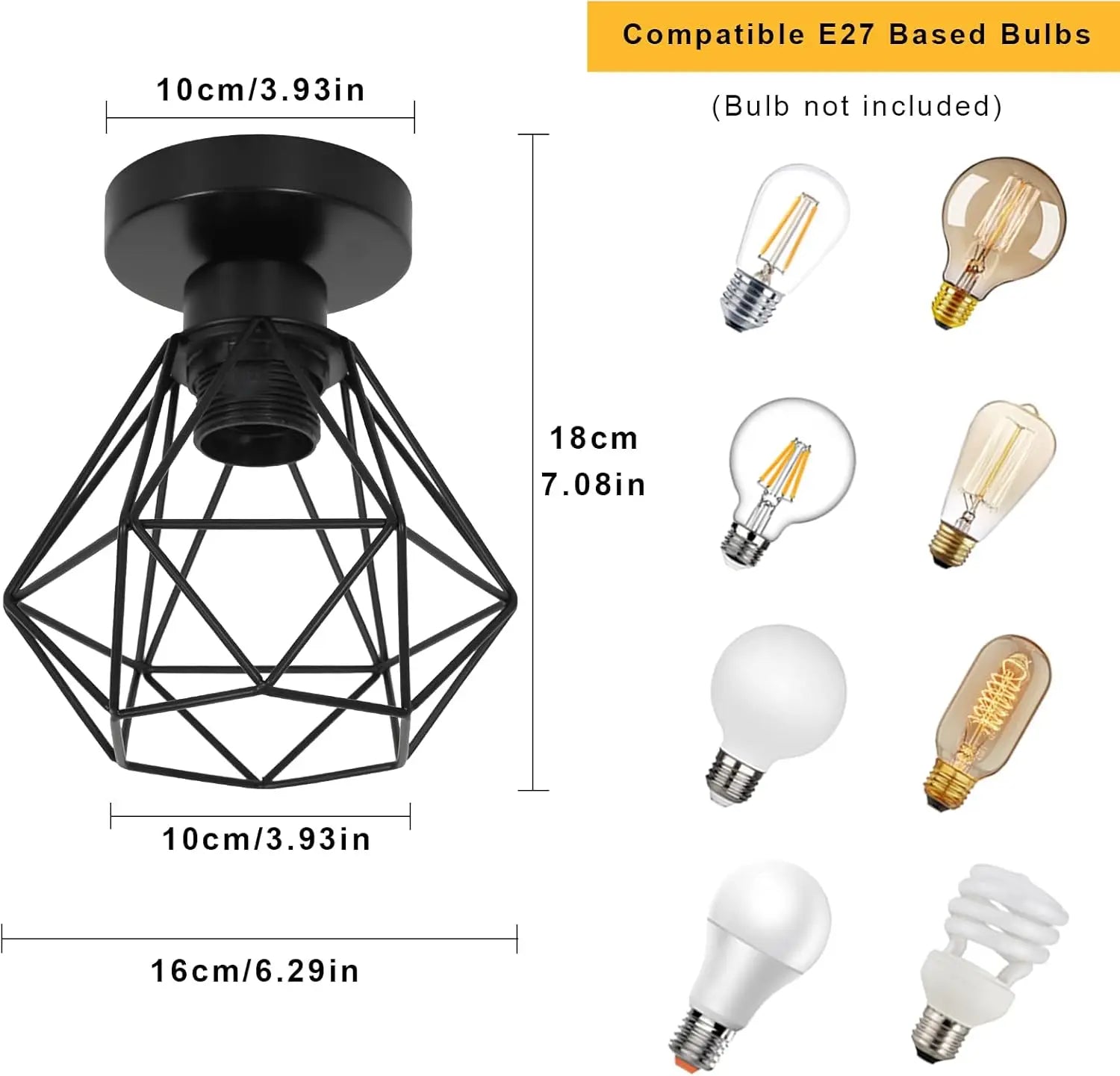 Vintage Industrial Ceiling Light,E27 Retro Lantern Pendant Design Metal Cage,Black Ceiling Lamp for Cafe Bar（Bulb not included）