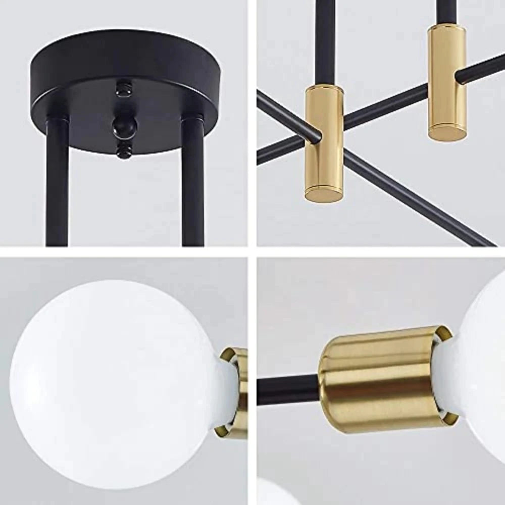 Ceiling Pendant Light, Industrial Semi built-in Ceiling 4 Lights Vintage Pendant Light E27 Black and gold Ceiling Light for Living Room Kitchen Bedroom Dining Room (Bulb Not Included)