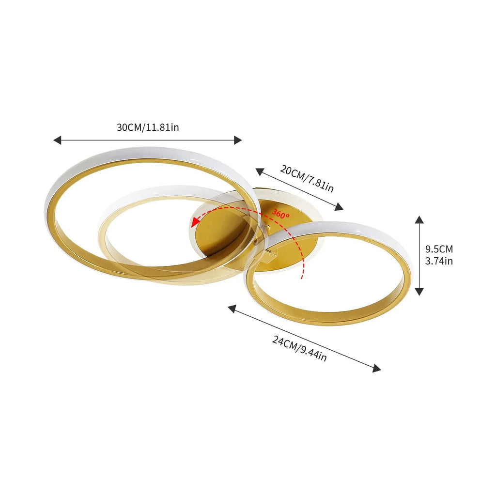 Modern LED Ceiling Light,42W 4700LM 2 Ring Rotatable Gold Flush Mount Ceiling Lamp for Living Room,White Light 6500K
