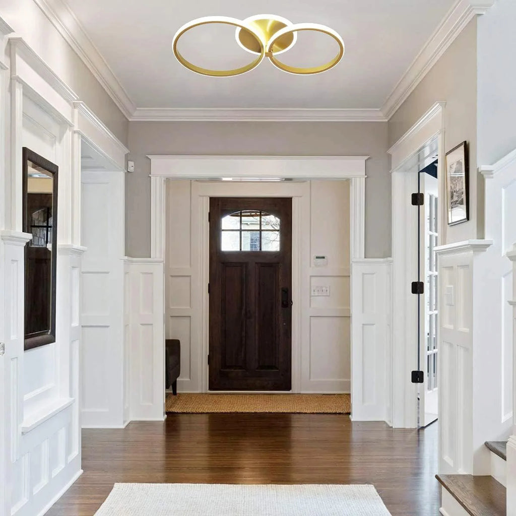 Modern LED Ceiling Light,42W 4700LM 2 Ring Rotatable Gold Flush Mount Ceiling Lamp for Living Room,White Light 6500K