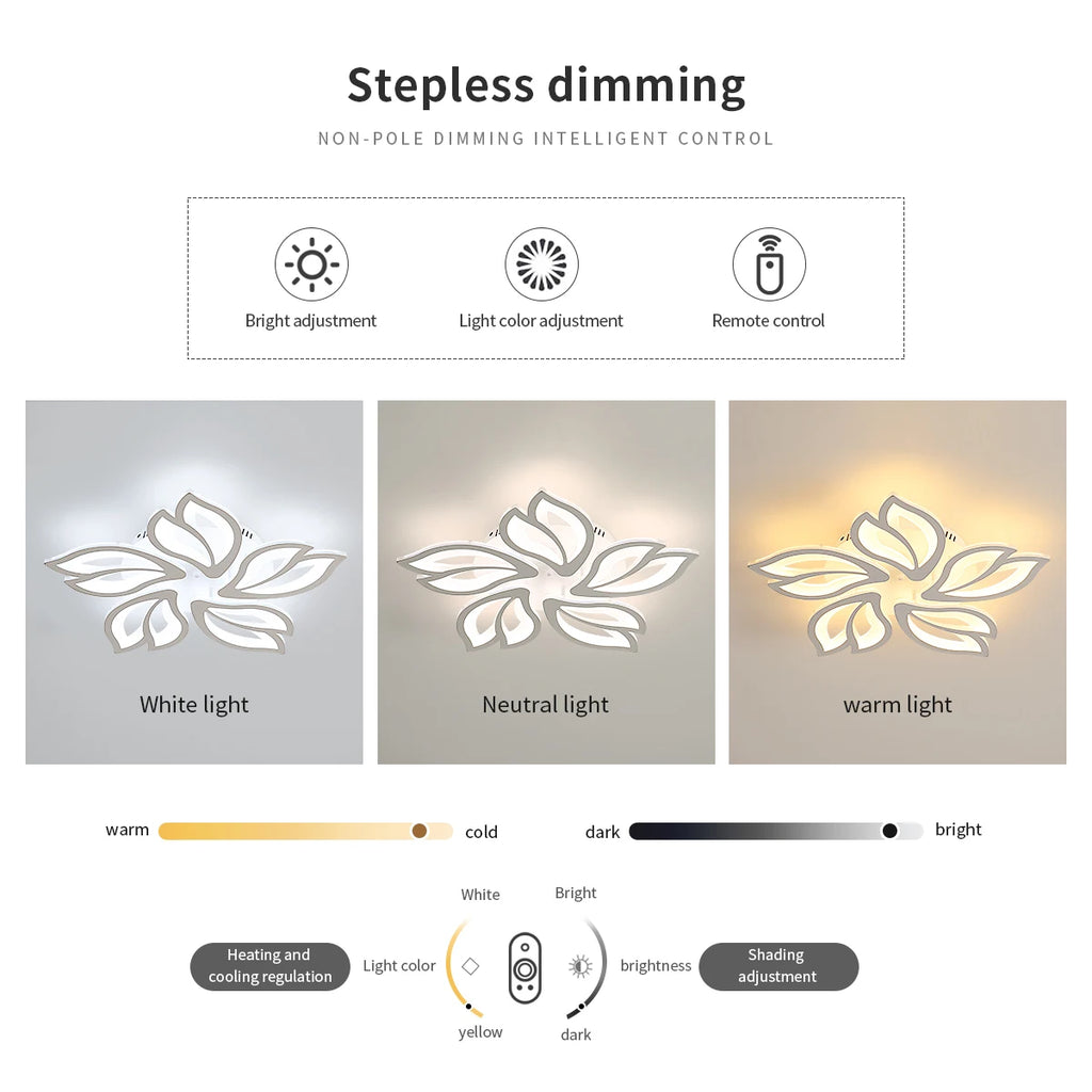 Dimmable LED Ceiling Light,Creative 5 Head Petals Design 45W 4050LM Ceiling Lamp with Remote Control 3000K-6500K