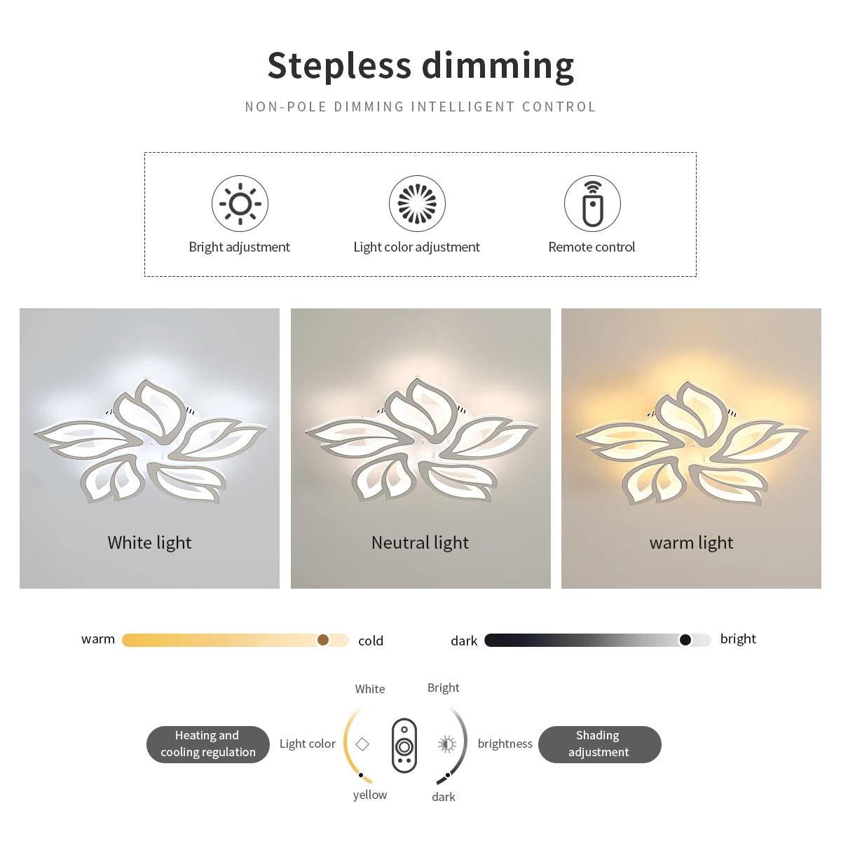 Dimmable LED Ceiling Light,Creative 5 Head Petals Design 45W 4050LM Ceiling Lamp with Remote Control 3000K-6500K