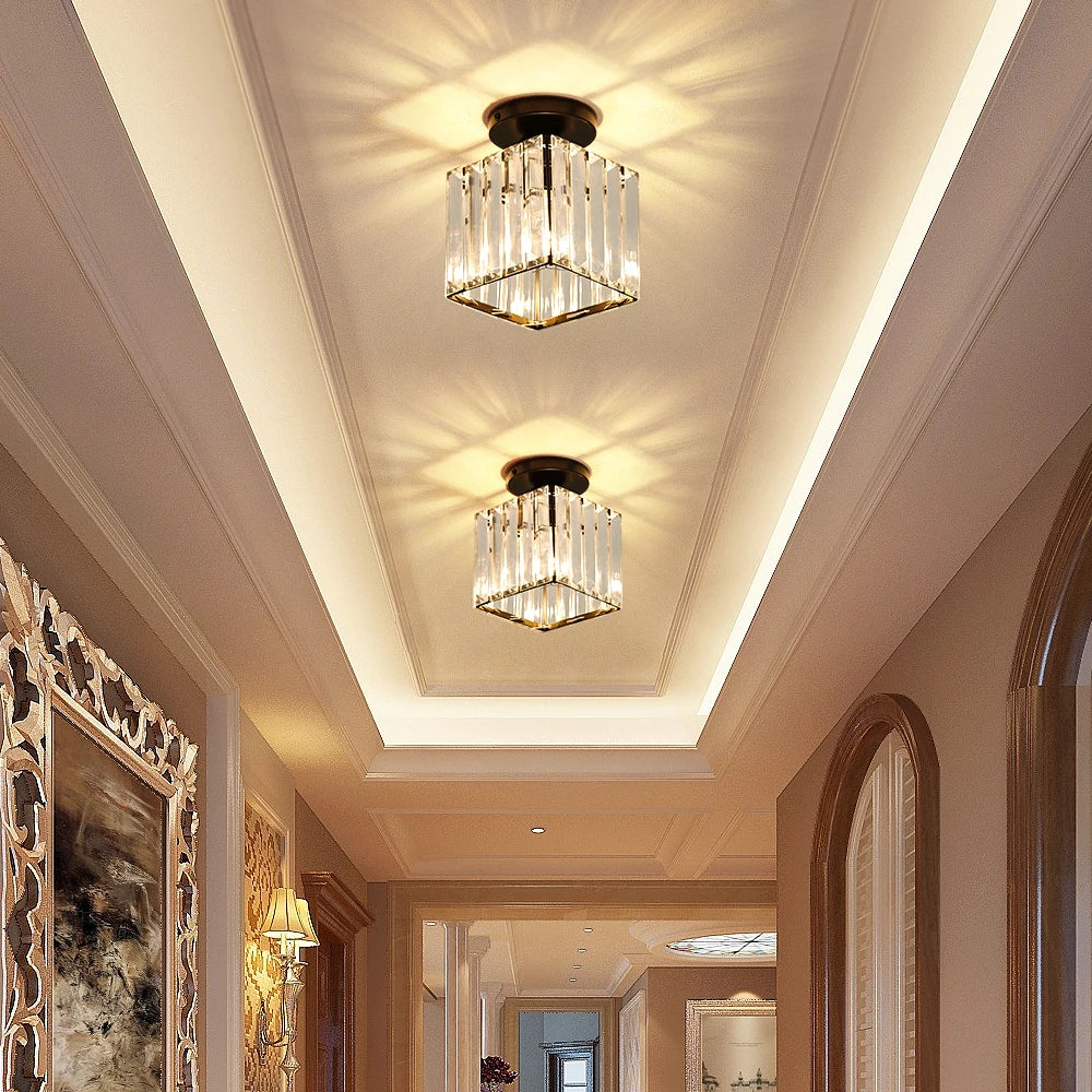 Crystal Ceiling Light,Close-to-Ceiling Lighting Fixture,For Hallway,Kitchen Island,Dining Room,E27 Base(Bulb Not Included)