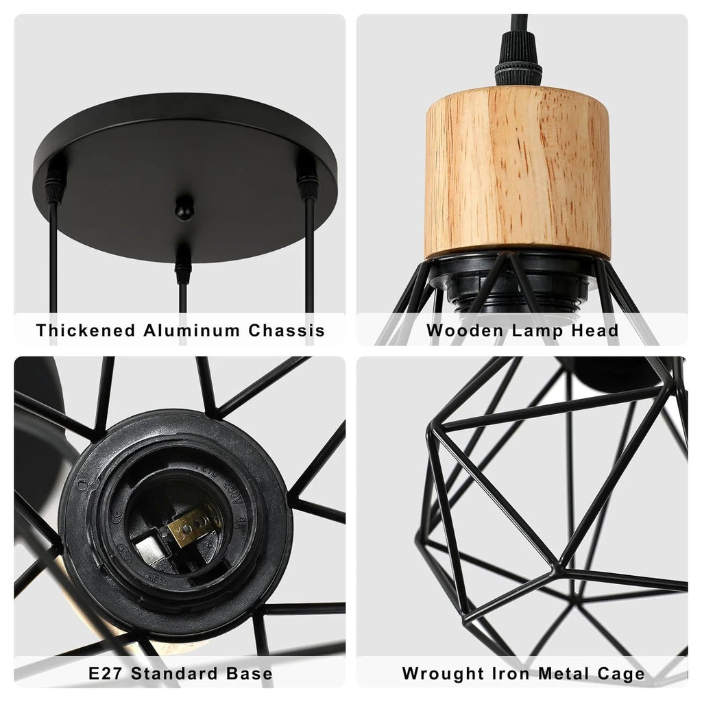 Vintage Pendant Lamps,3-heads Industrial Metal Chandelier E27 Ceiling Lighting in Geometric Cage Style(Bulb Not Included)