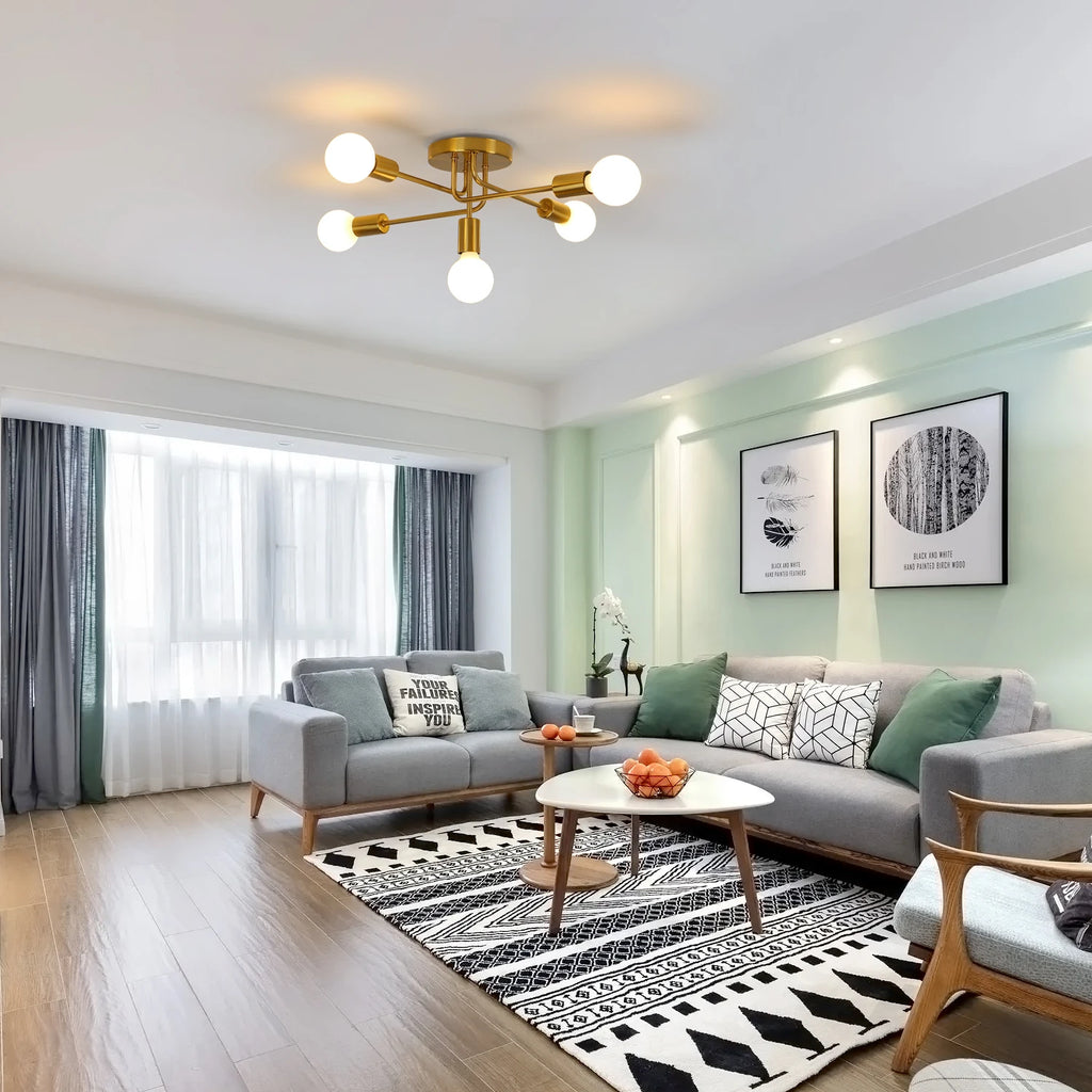 5-Lights Ceiling Light,Industrial Ceiling Lamp,Brass Chandeliers E27 Base for Bedroom,Living Room,Bar（Bulb not included）