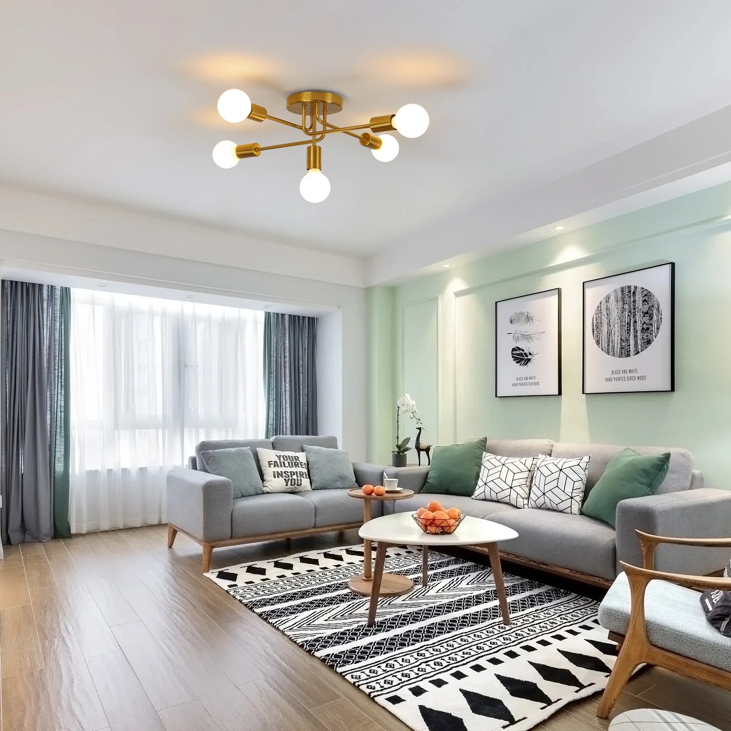 5-Lights Ceiling Light,Industrial Ceiling Lamp,Brass Chandeliers E27 Base for Bedroom,Living Room,Bar（Bulb not included）