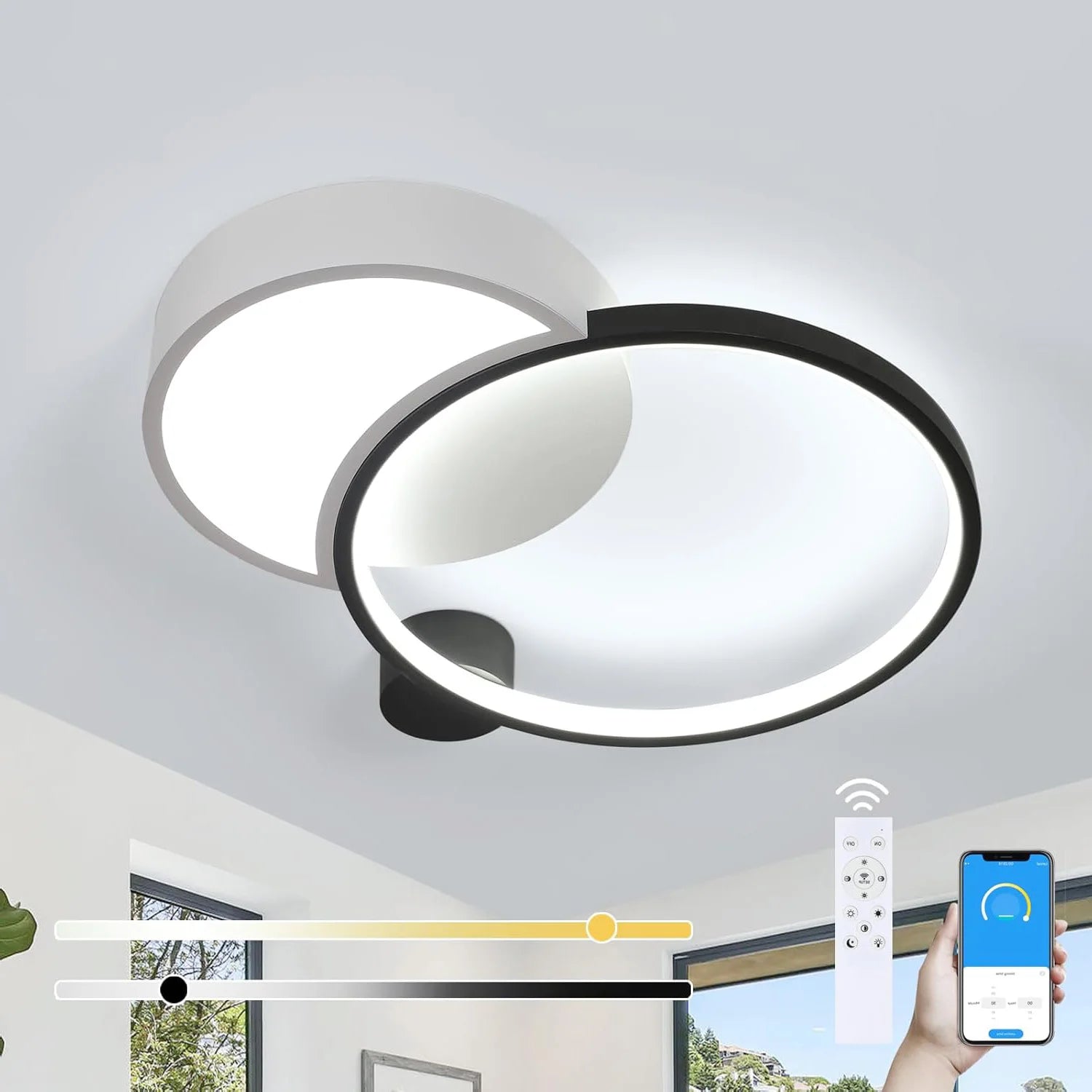 Dimmable LED Ceiling Light,Modern Black White Round Lights with Remote Control,31W 2790LM Dimmable 3000K-6500K Ceiling Lamp
