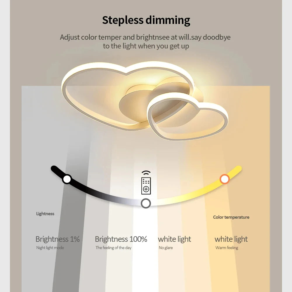 Dimmable LED Ceiling Light,64W Heart Ceiling Lamp 3000K/4500K/6500K,Chandelier White with Remote Control for Children's Room