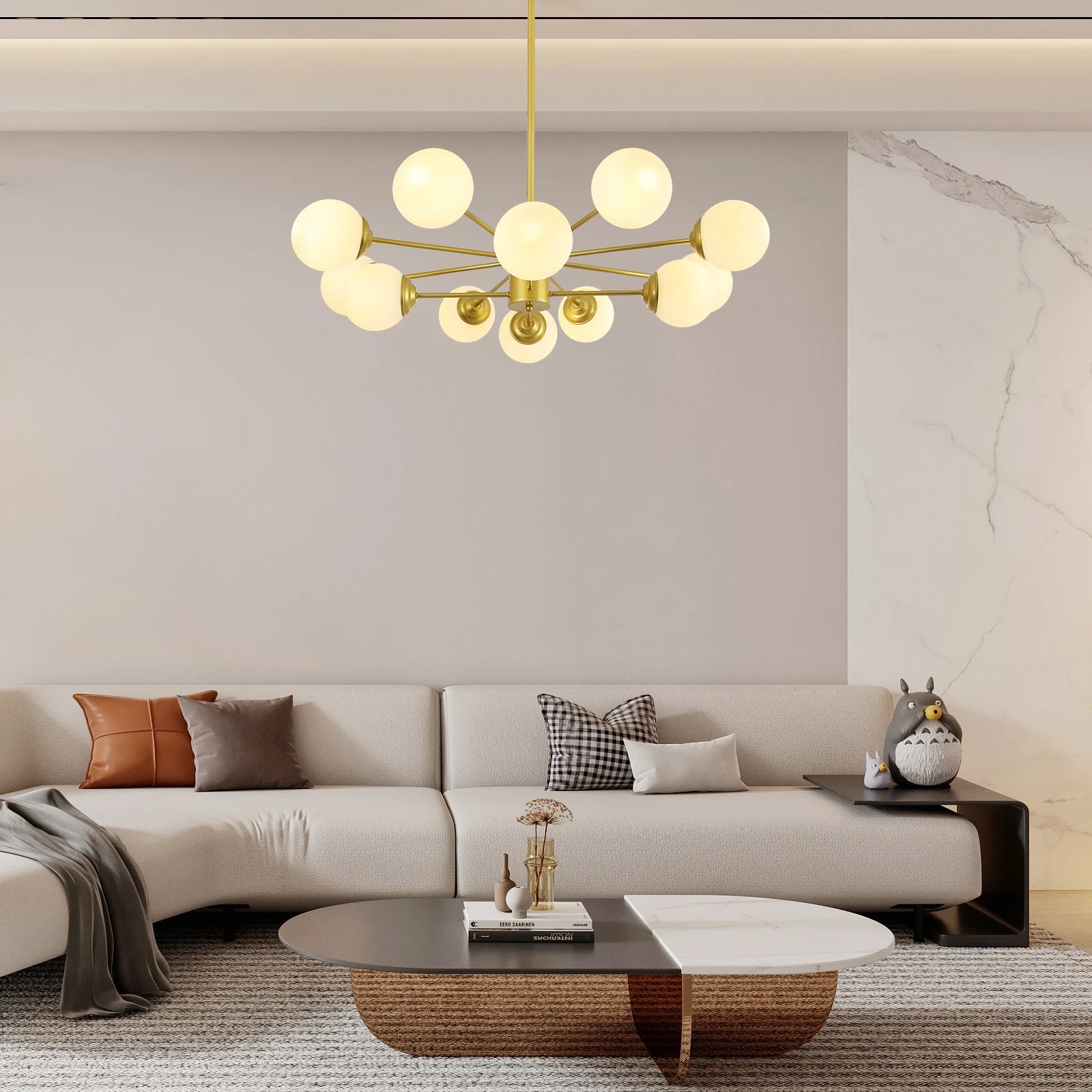 Modern Sputnik Chandelier Light Fixture, 8+4 Heads Globe Flush Mount Ceiling Light Milk Glass Ball Chandelier For Kitchen Island Lighting Fixture (Bulb Not Included)
