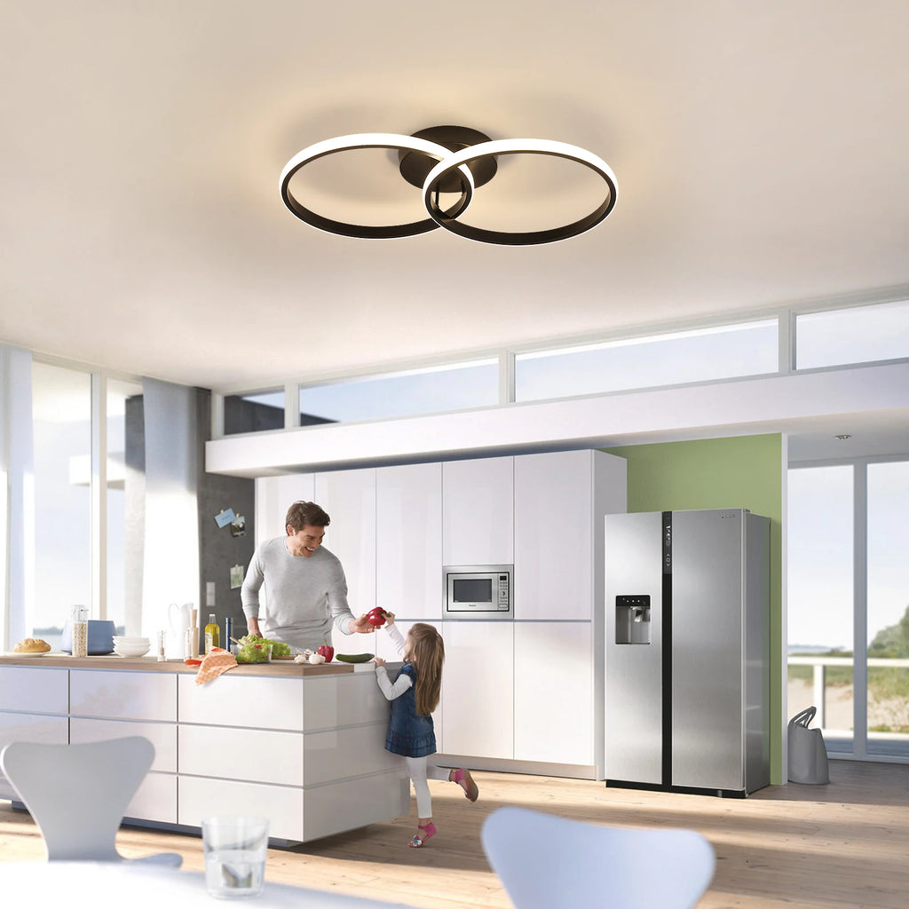 LED 2 Rings Ceiling Lights,42W 4725LM Round Acrylic Ceiling Lamp For Living Room,Bedroom,Natural Light 4000K