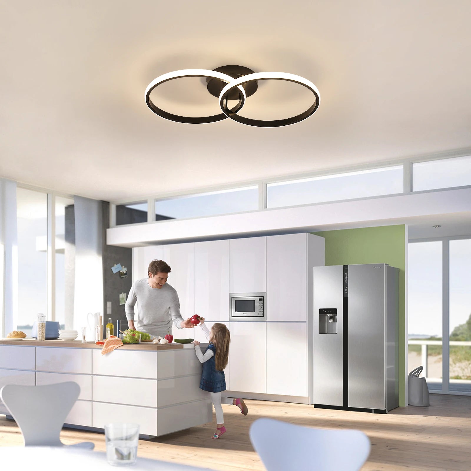 LED 2 Rings Ceiling Lights,42W 4725LM Round Acrylic Ceiling Lamp For Living Room,Bedroom,Natural Light 4000K