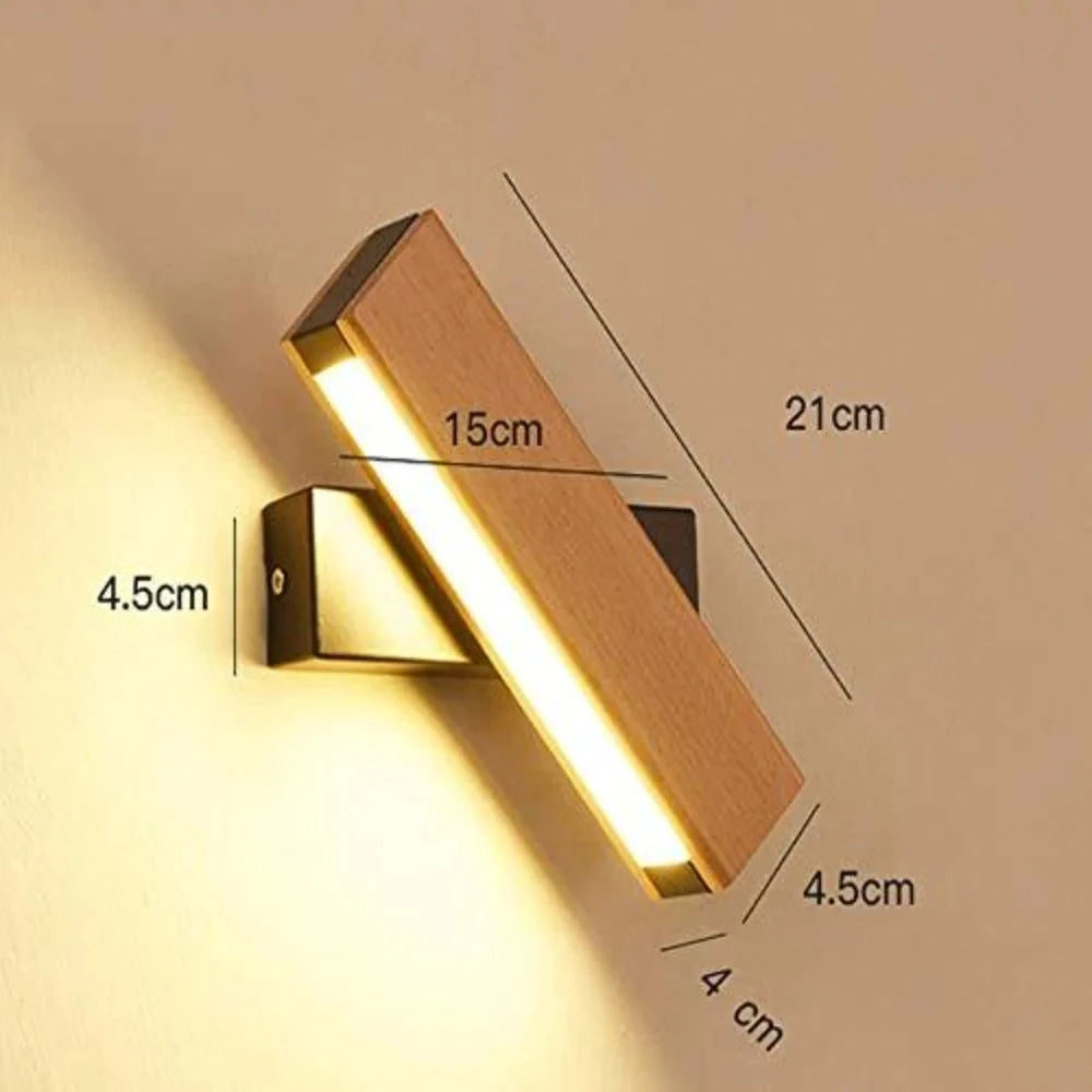 360° Rotatable Wall Light,Modern LED Wall Lamp  Bedside Lamp,Indoor Wooden Wall Sconce for Bedroom Living Room Hallway, 3000K Warm White Light