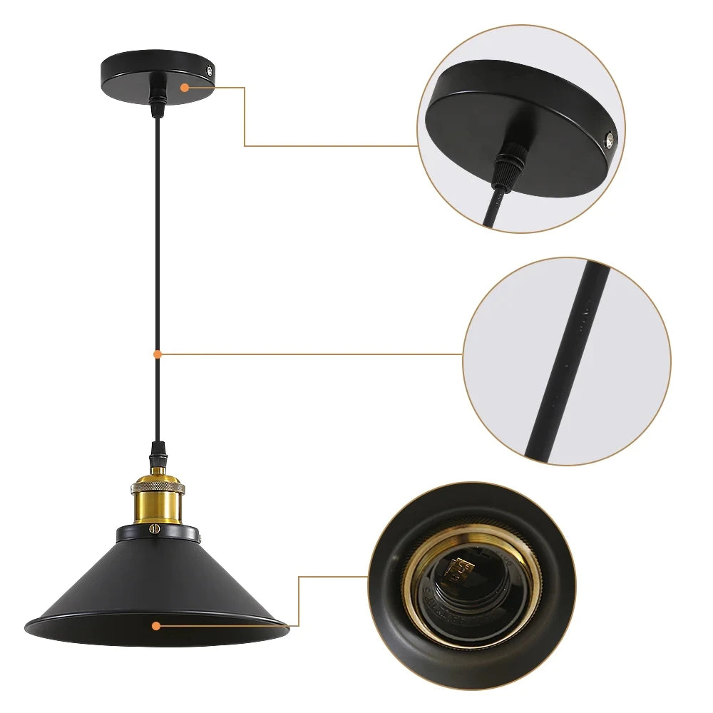 Vintage Pendant Light, Simple Hanging Ceiling Lamp,Retro Chandelier with Ø22cm Lamp Shade （Bulb not included）