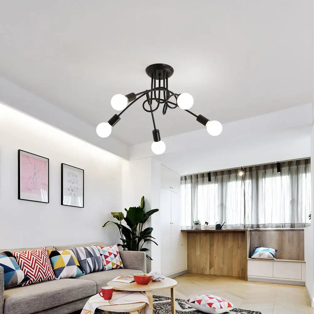 Ceiling Light Fixture,5-Light Mid Century Hemp Flowers Shape Ceiling Lights for Bedroom,Living Room(Bulb not included)