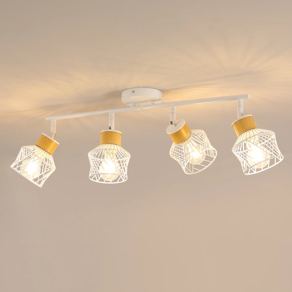 4 Way Adjustable Metal Wire Cage Rotatable Ceiling Lights,E27 Base Spot Light Fittings for Bedroom（Bulb not included）