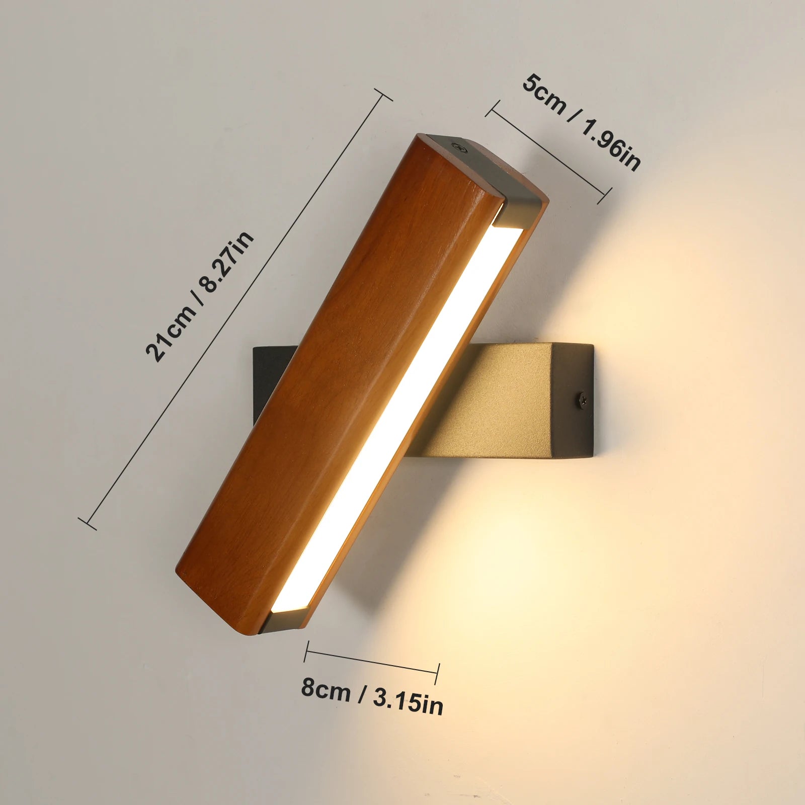 Indoor Wall Light,Modern LED Wall Lamp 360° Rotatable Bedside Lamp,Wooden Wall Sconce for Bedroom Living Room Hallway, 3000K Warm White Light