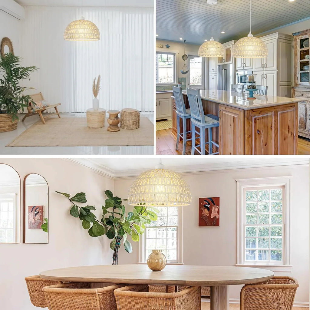 Woven Pendant Light,Boho Chandelier Light Fixture,Farmhouse Rattan Pendant Lights,For Bedroom, Farmhouse (Bulb Not Included)