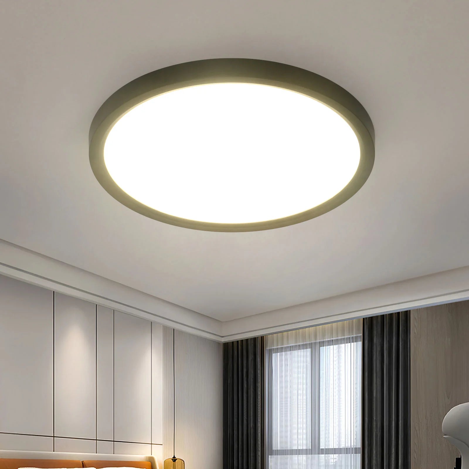 Round Flush Ceiling Light,2cm Ultra-Thin Contemporary 18W Black Hallway Ceiling Light for Balcony,Neutral Light 4500K