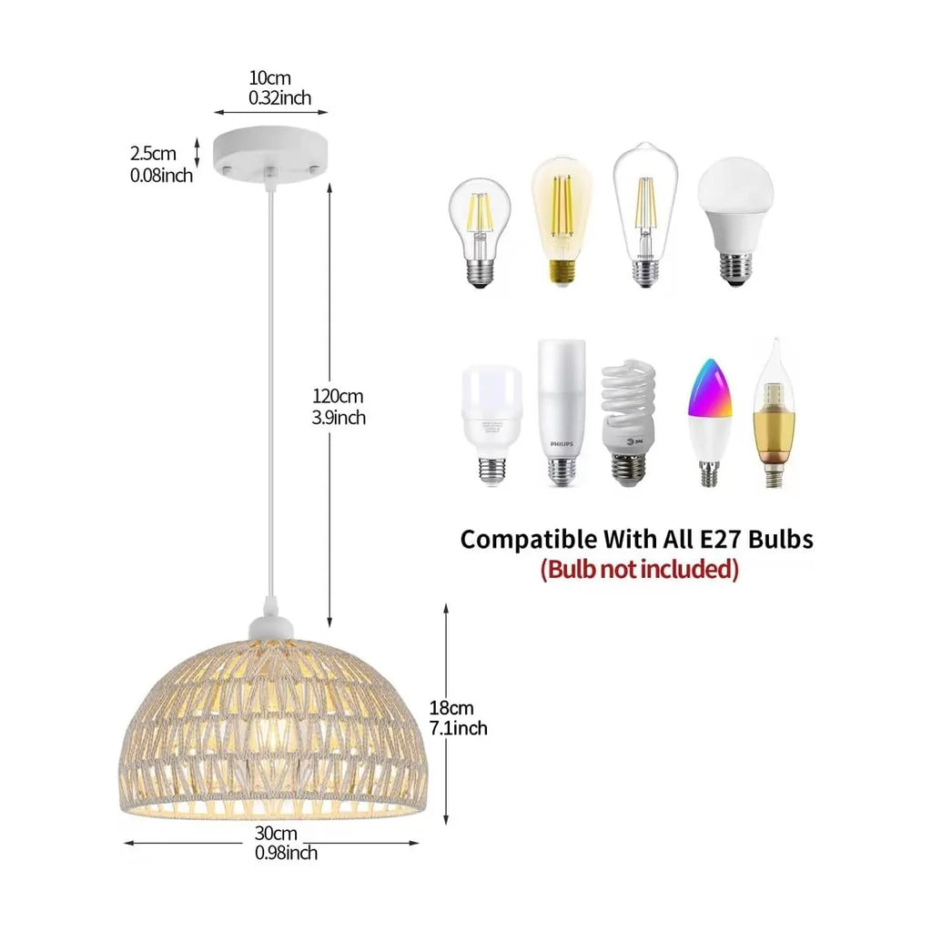 Woven Pendant Light,Boho Chandelier Light Fixture,Farmhouse Rattan Pendant Lights,For Bedroom, Farmhouse (Bulb Not Included)
