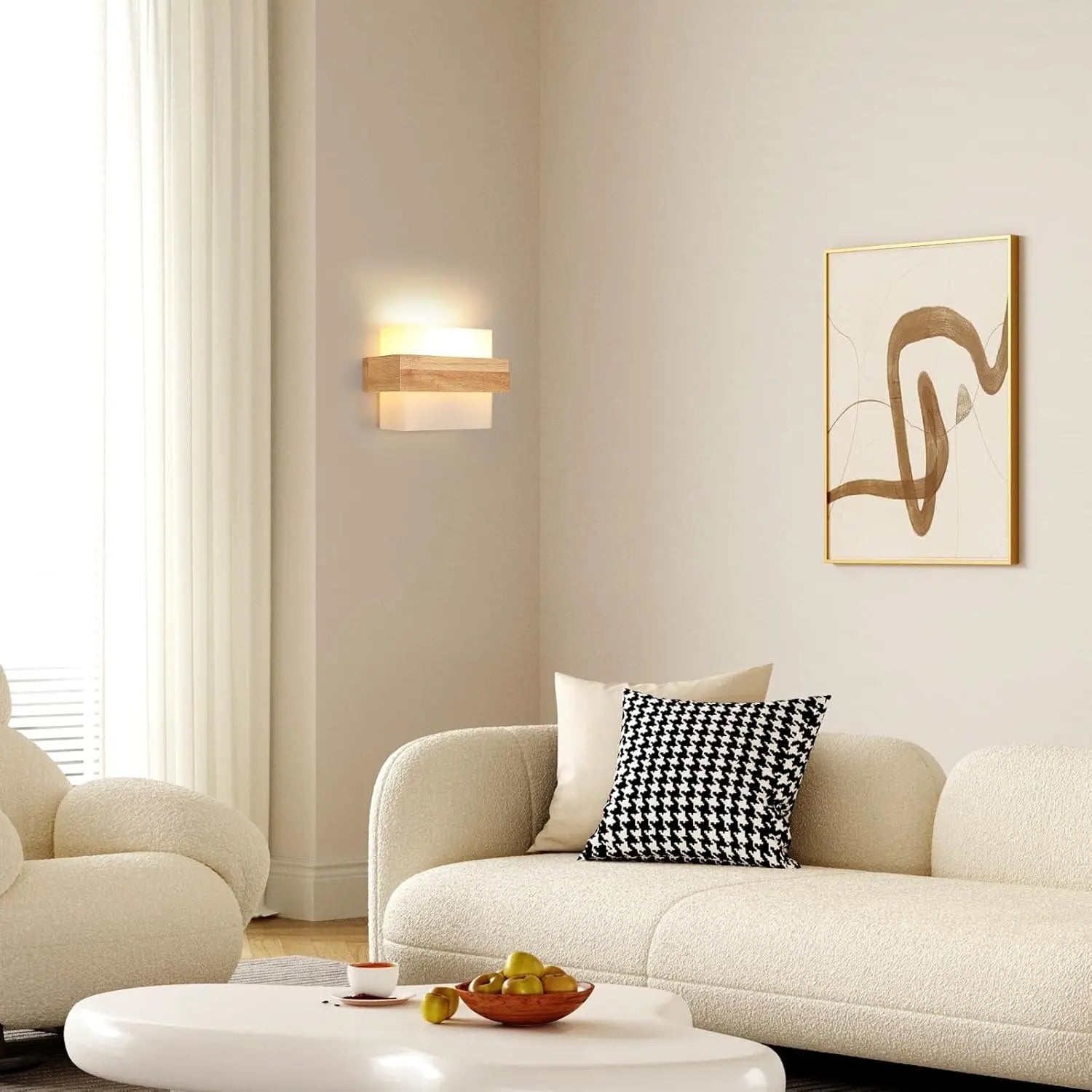 Wall Lights Indoor Fabric, Square Wall Lamps with Wooden Base, E27 Wall Lighting Fixtures for Bedside Bedroom Living Room Corridor Dining Room Hallway（Bulb not included）