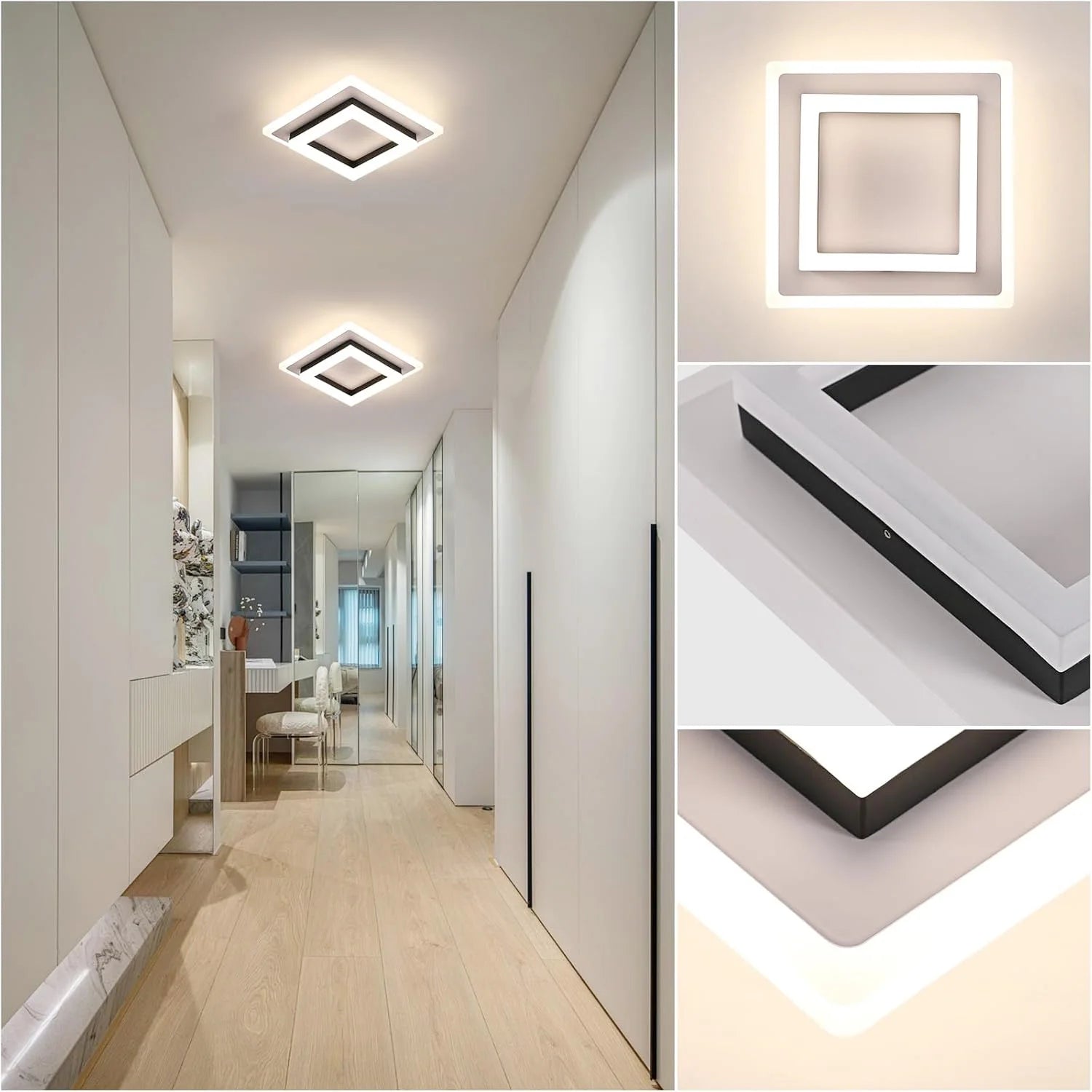 LED Ceiling Light,Square 24W 2700LM,Modern Indoor Ceiling Light for Hallway,Bedroom,Bathroom,Kitchen, Living Room,,Dia 20 cm-Non Dimmable