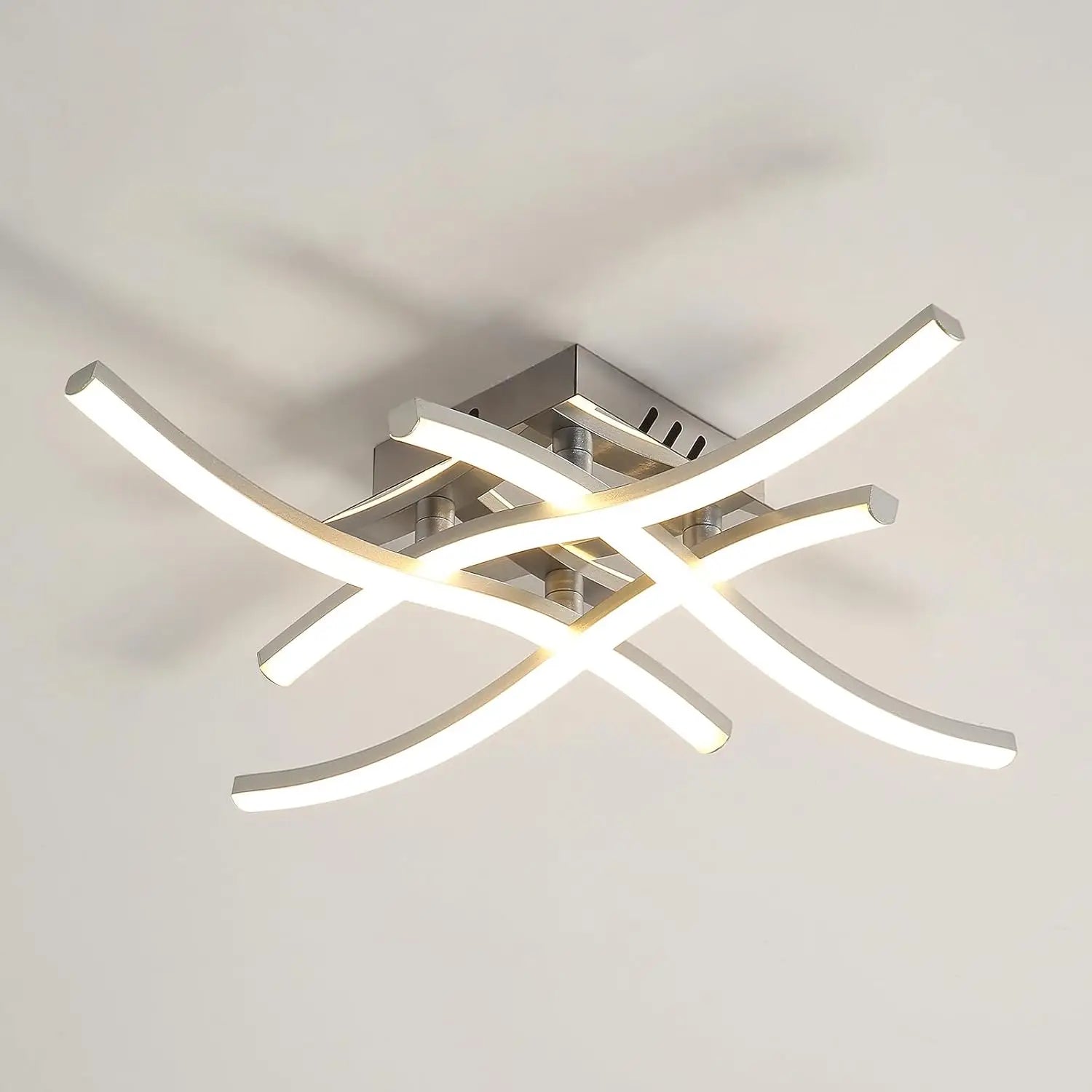 Curved Design Ceiling Lamp,24W LED Ceiling Lighting,4 Built-in LED Light Bars Warm Light 3000K For Bedroom