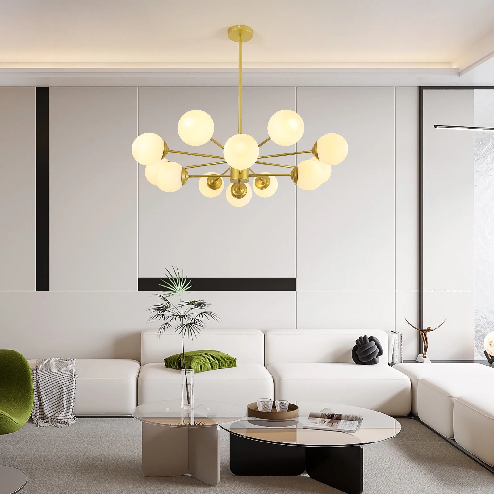 Modern Sputnik Chandelier Light Fixture, 8+4 Heads Globe Flush Mount Ceiling Light Milk Glass Ball Chandelier For Kitchen Island Lighting Fixture (Bulb Not Included)
