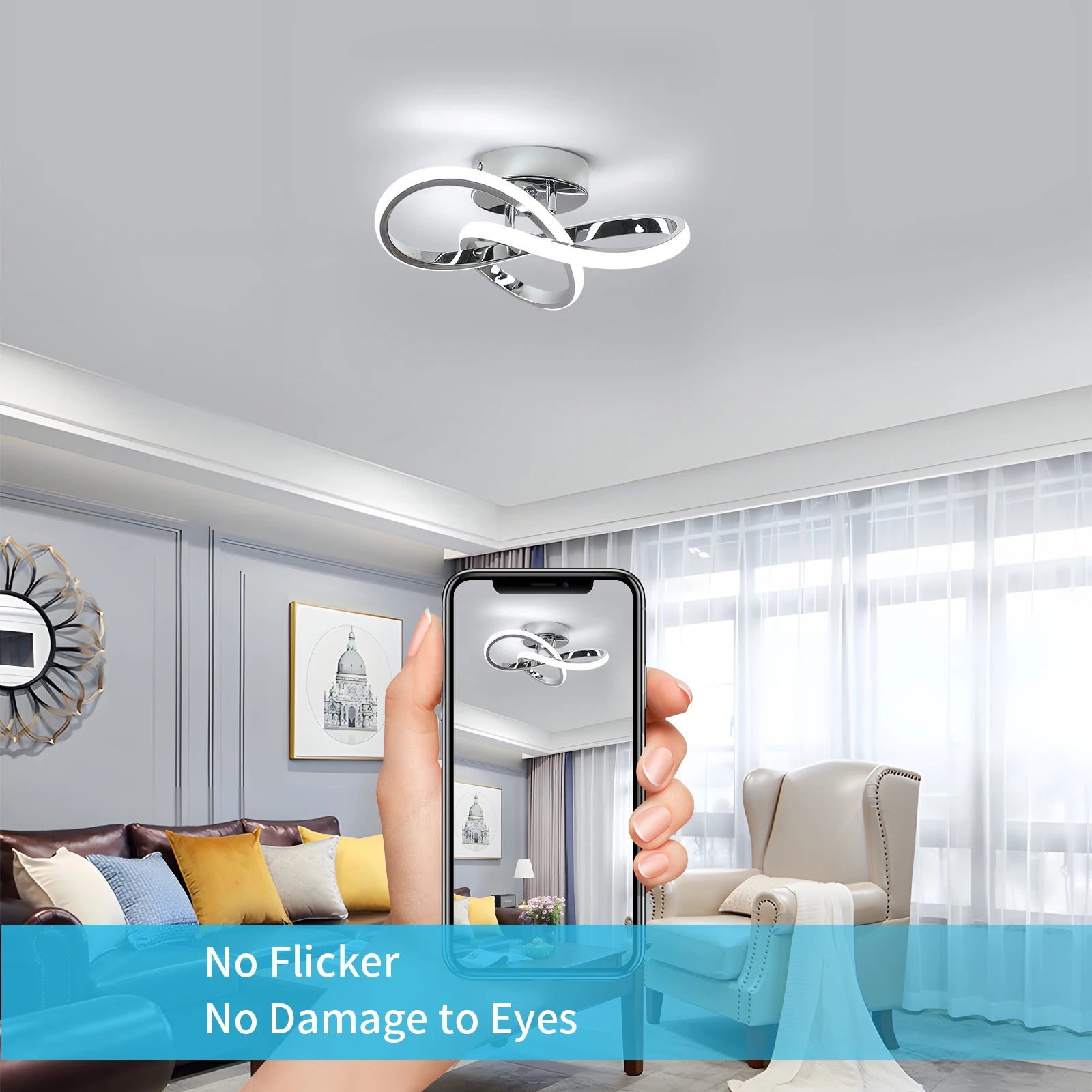 Modern Ceiling Lights,30cm 30W Curved Design Ceiling Light fixtures LED for Hallway,Entrance, Bedroom,Cold White Light 6500K