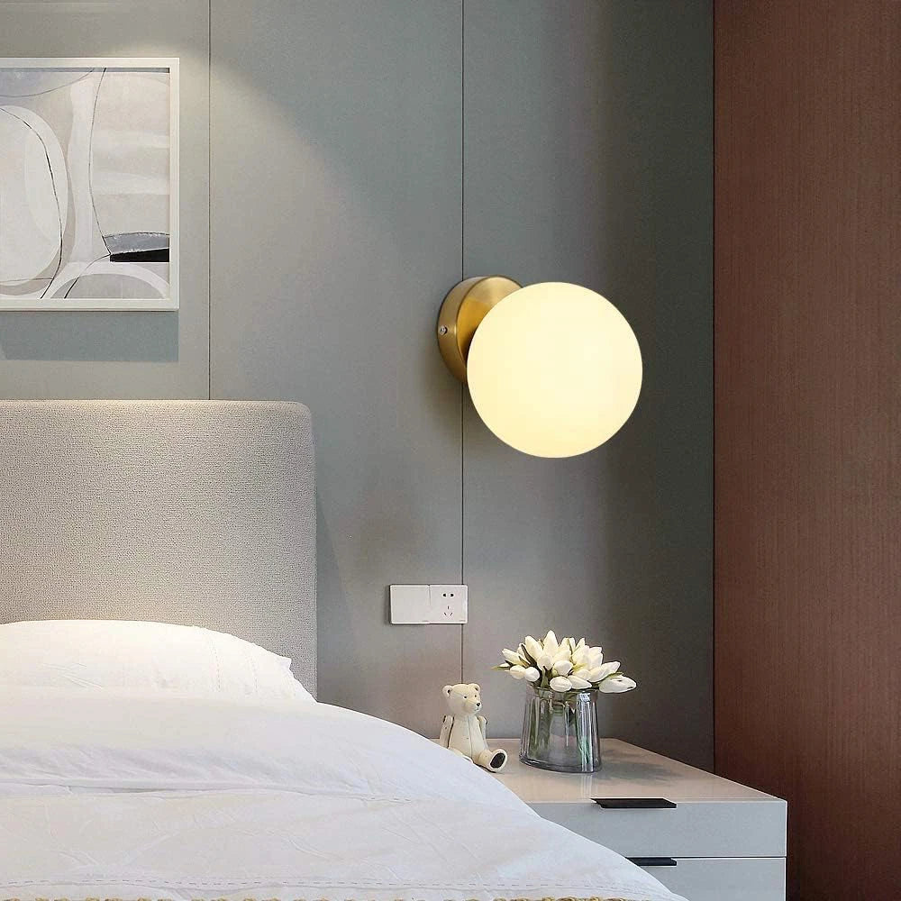 Indoor Wall Light,Nordic Wall Lights with Glass Ball,Lampshade Diameter 15 cm,Wall Lighting E27 for Bedroom(Without Bulb)