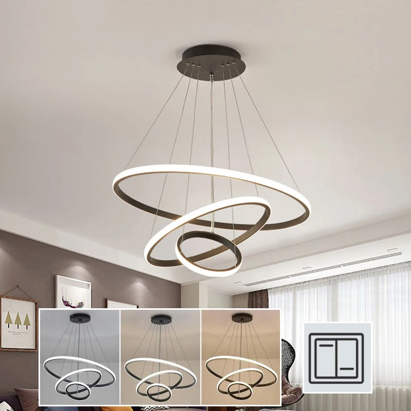 Dimmable 3 Ring Pendant Lights,Modern Circular Adjustable 3000K-6500K Hanging Lamp for Living Room,Bedroom