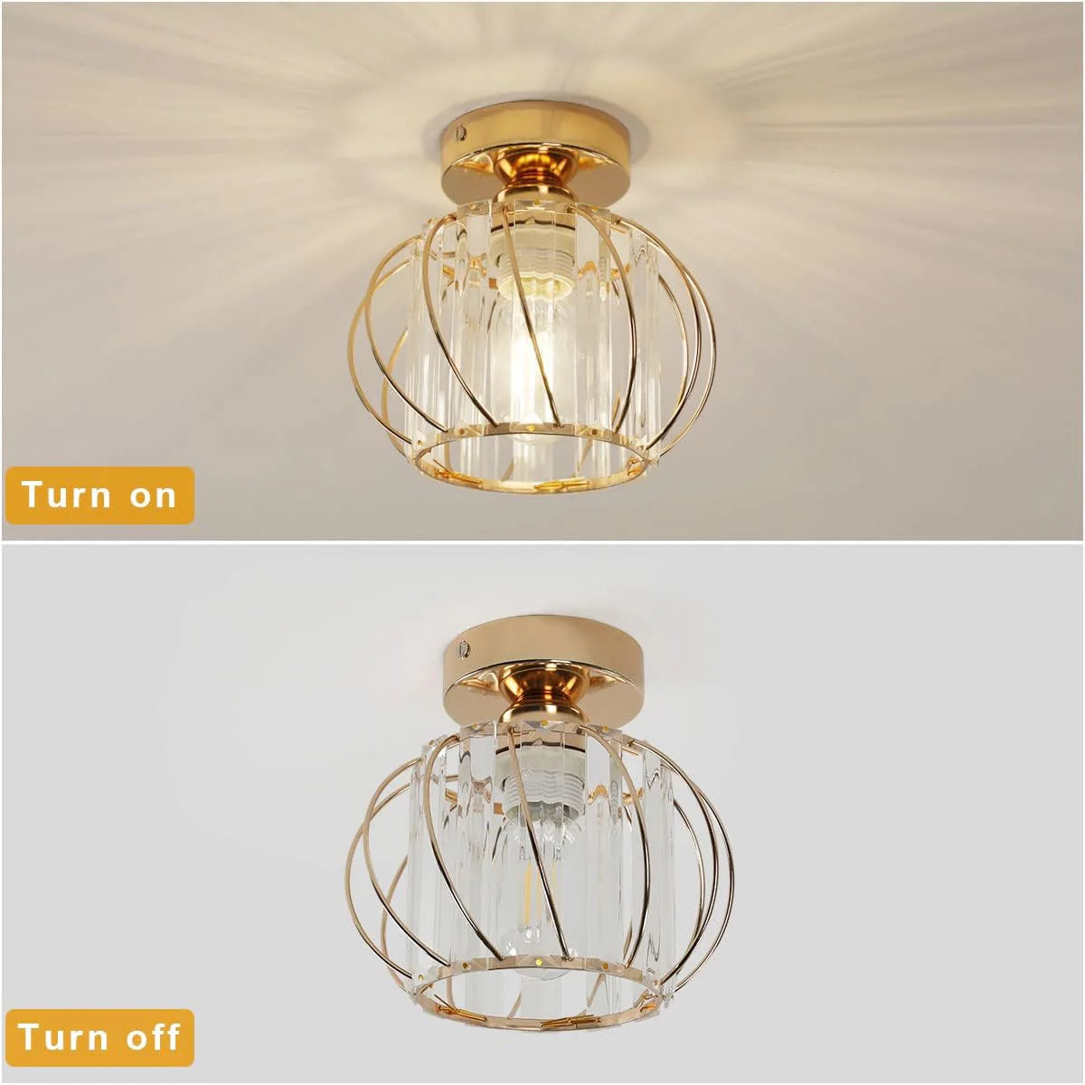 Crystal Ceiling Light,Close-to-Ceiling Lighting Fixture,For Hallway,Kitchen Island,Dining Room,E27 Base(Bulb Not Included)
