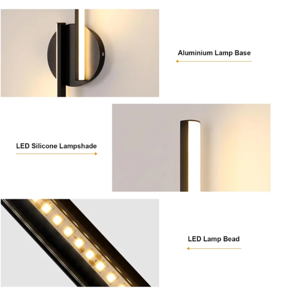 Nordic Minimalist Long Strip LED Wall Light,22W  Warm Light 3000K Black Wall Sconce for Indoor Living Room Bedroom Aisle