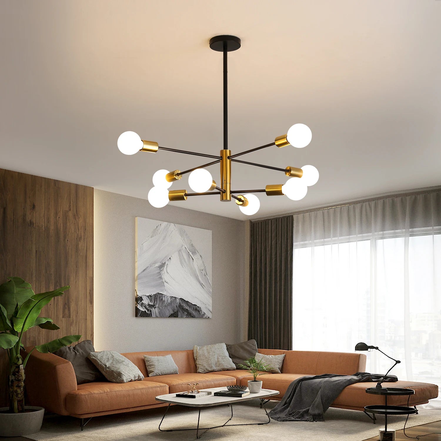 Modern Sputnik Chandelier,Height Adjustable Ceiling Light Fixture,E27 Base Plating Finished Chandeliers（Bulb not included）