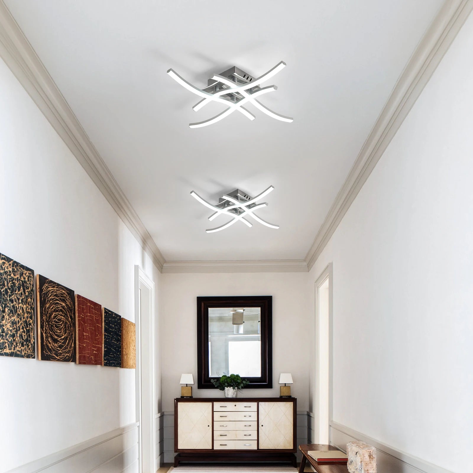 LED Ceiling Light,Curved Design Ceiling Lamp,24W 2700LM 4 Built-in Grey Light Strips,6500K Cool White Light for Bedroom