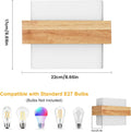 Wall Lights Indoor Fabric, Square Wall Lamps with Wooden Base, E27 Wall Lighting Fixtures for Bedside Bedroom Living Room Corridor Dining Room Hallway（Bulb not included）