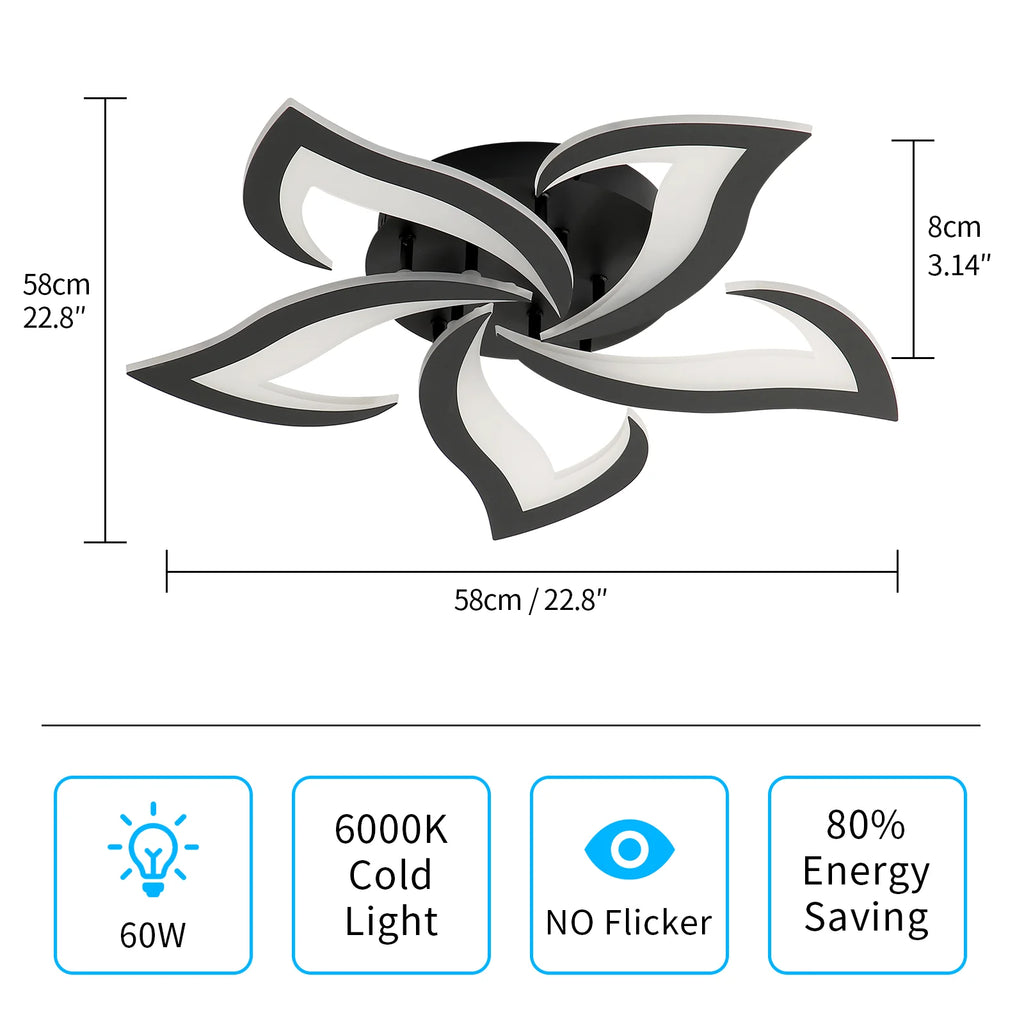 Mordern LED Ceiling Light,60W 6500LM LED Ceiling Lights Cool White 6500K,Creative Petals Design Chandelier for Living Room
