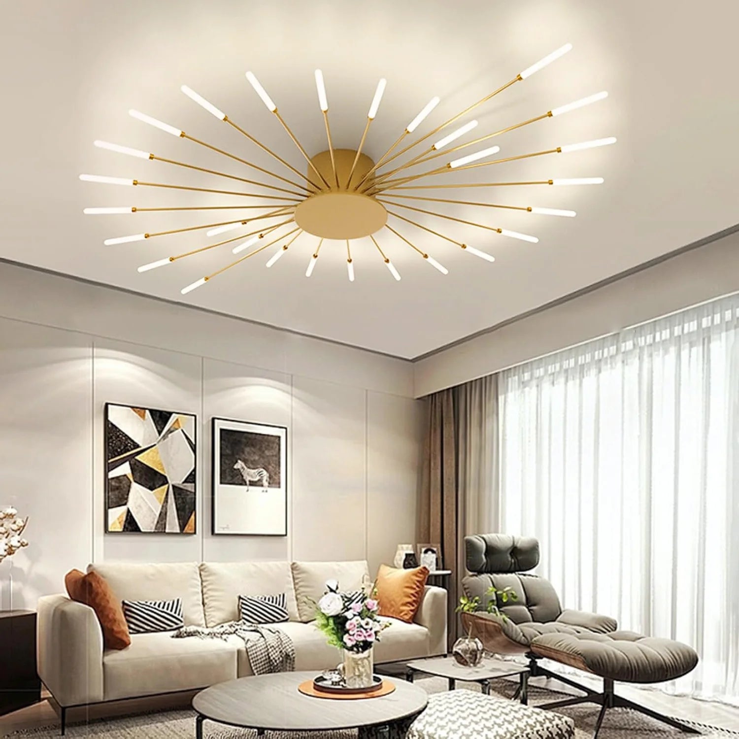 Modern Flower Shape Ceiling Lamp,Flush Mount Metal Acrylic Firework Petal LED Lighting Fixture for Dining Room ,Neutral Light