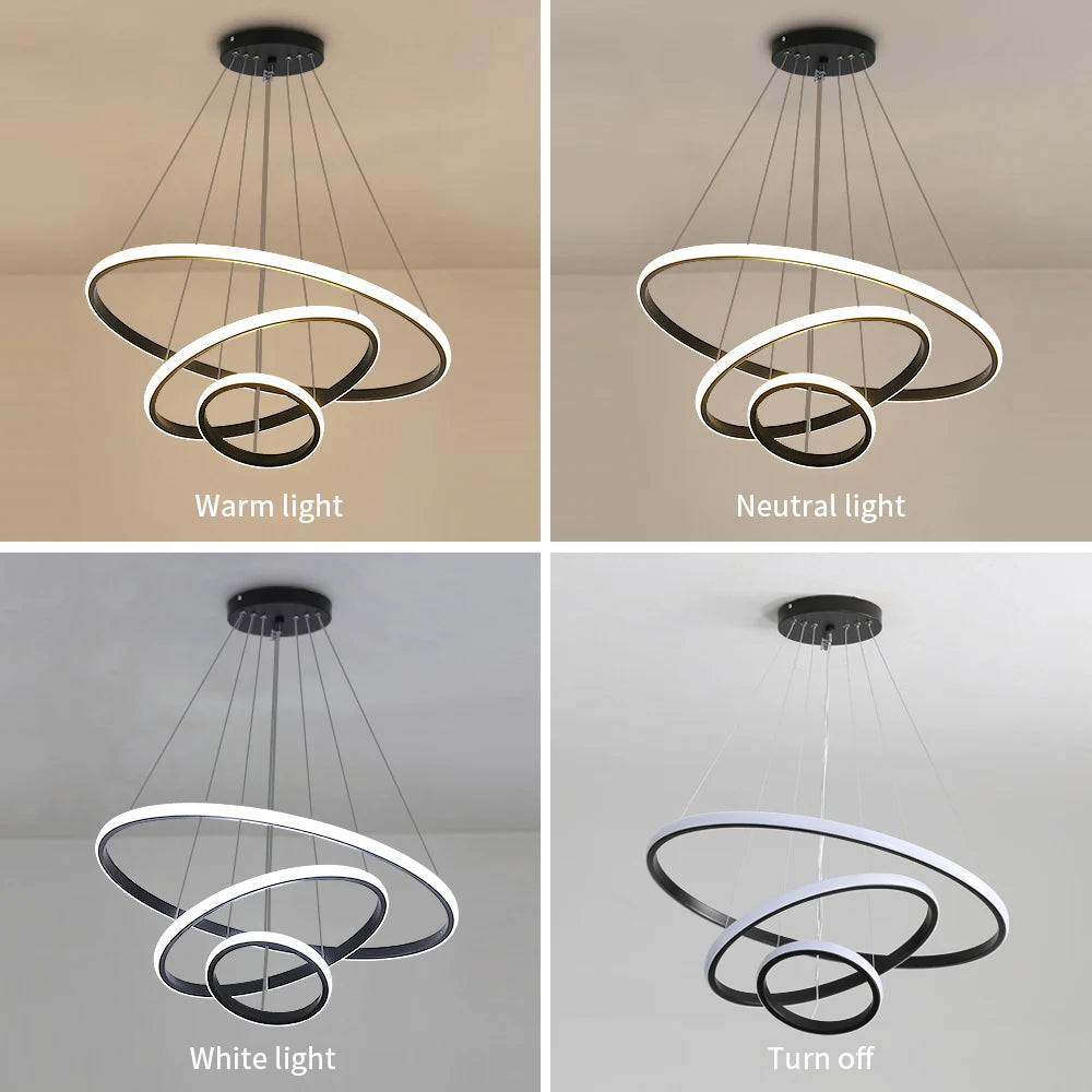 Dimmable Led Chandelier,Modern 40W 3 Rings Dimmable LED Chandeliers Light Fixture Pendant Light for Dining Room