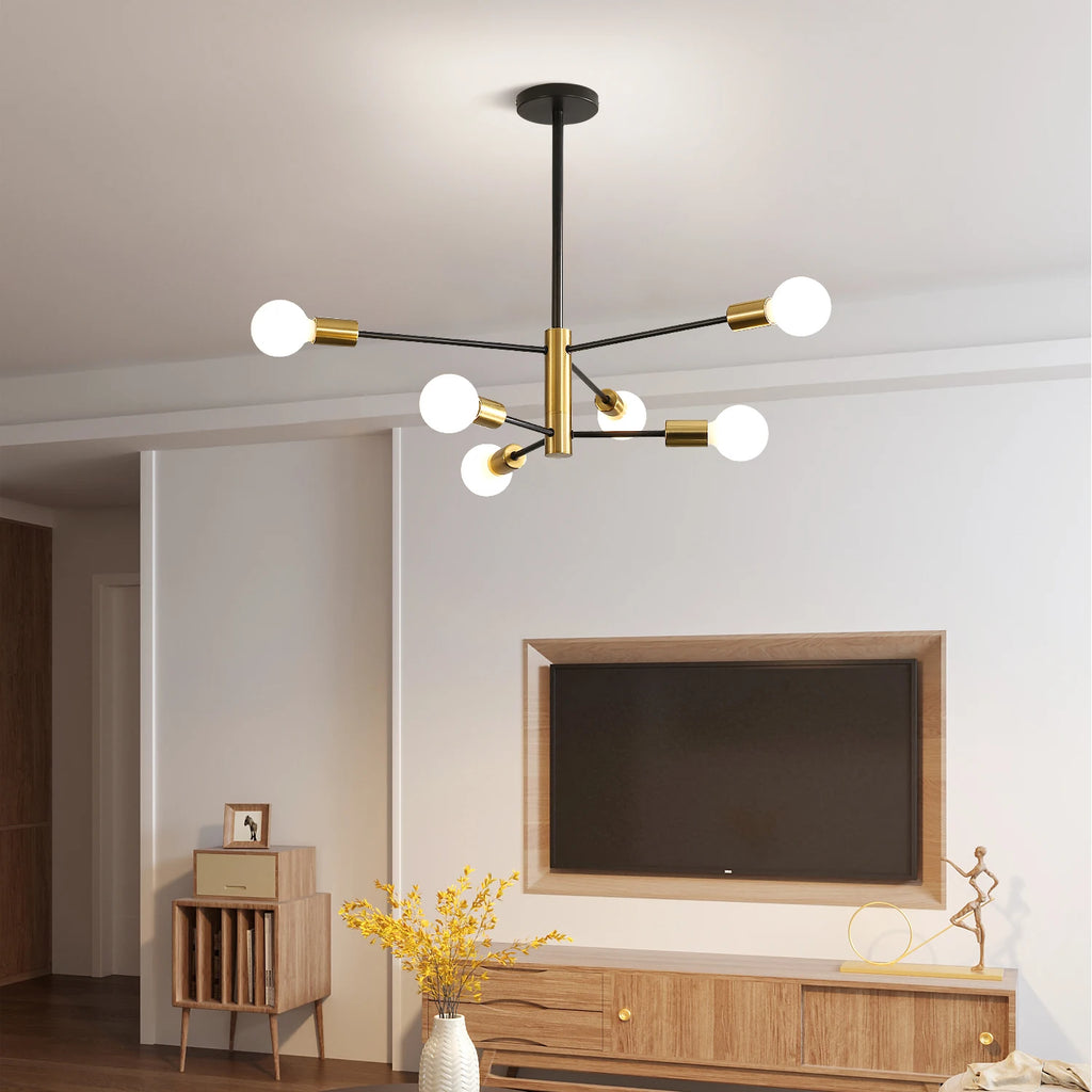 Modern Sputnik Chandelier,Height Adjustable Ceiling Light Fixture,E27 Base Plating Finished Chandeliers（Bulb not included）