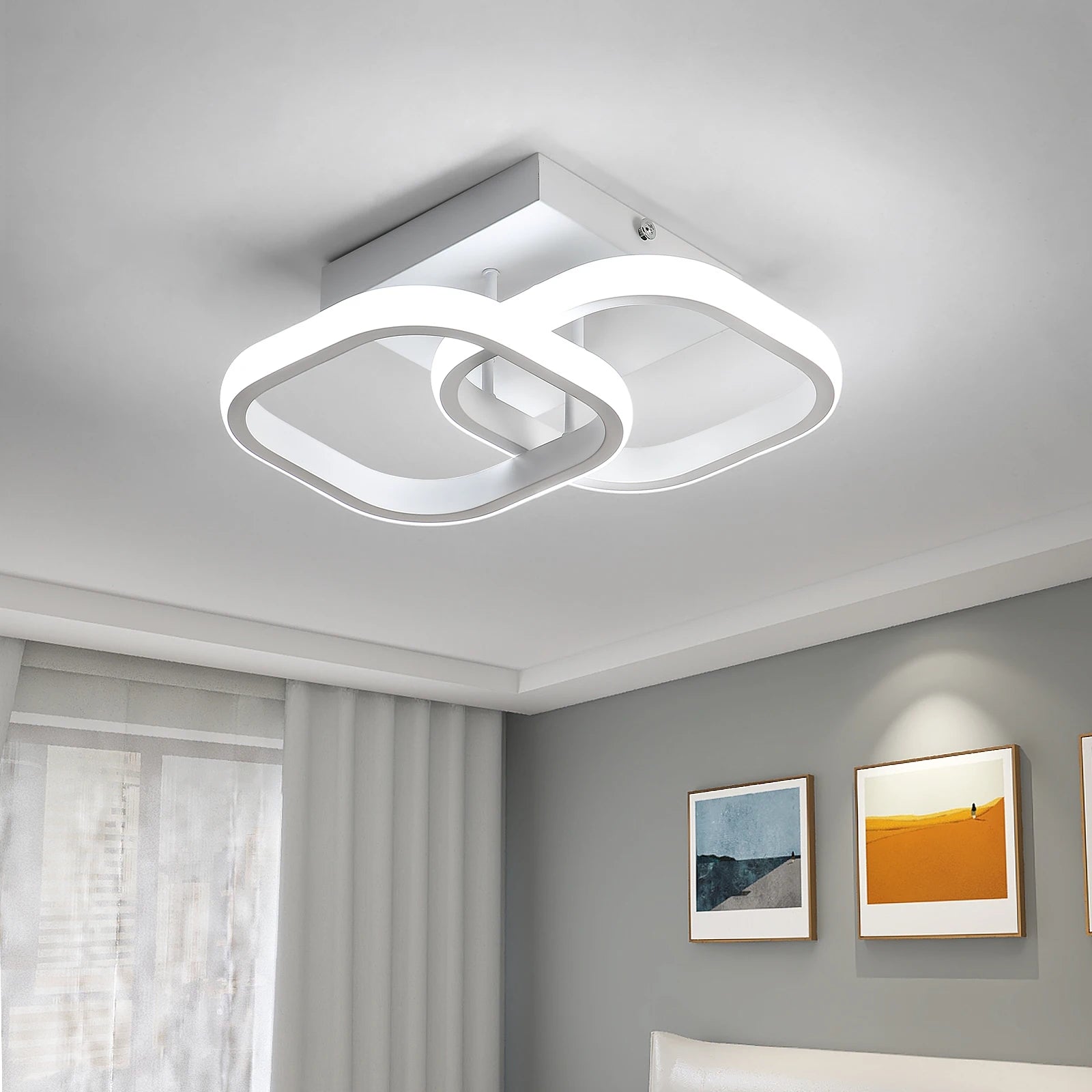 LED Ceiling Light,White Square Creative Acrylic Modern Ceiling Lighting,22W Indoor Decor LED Ceiling Lamp for Bedroom